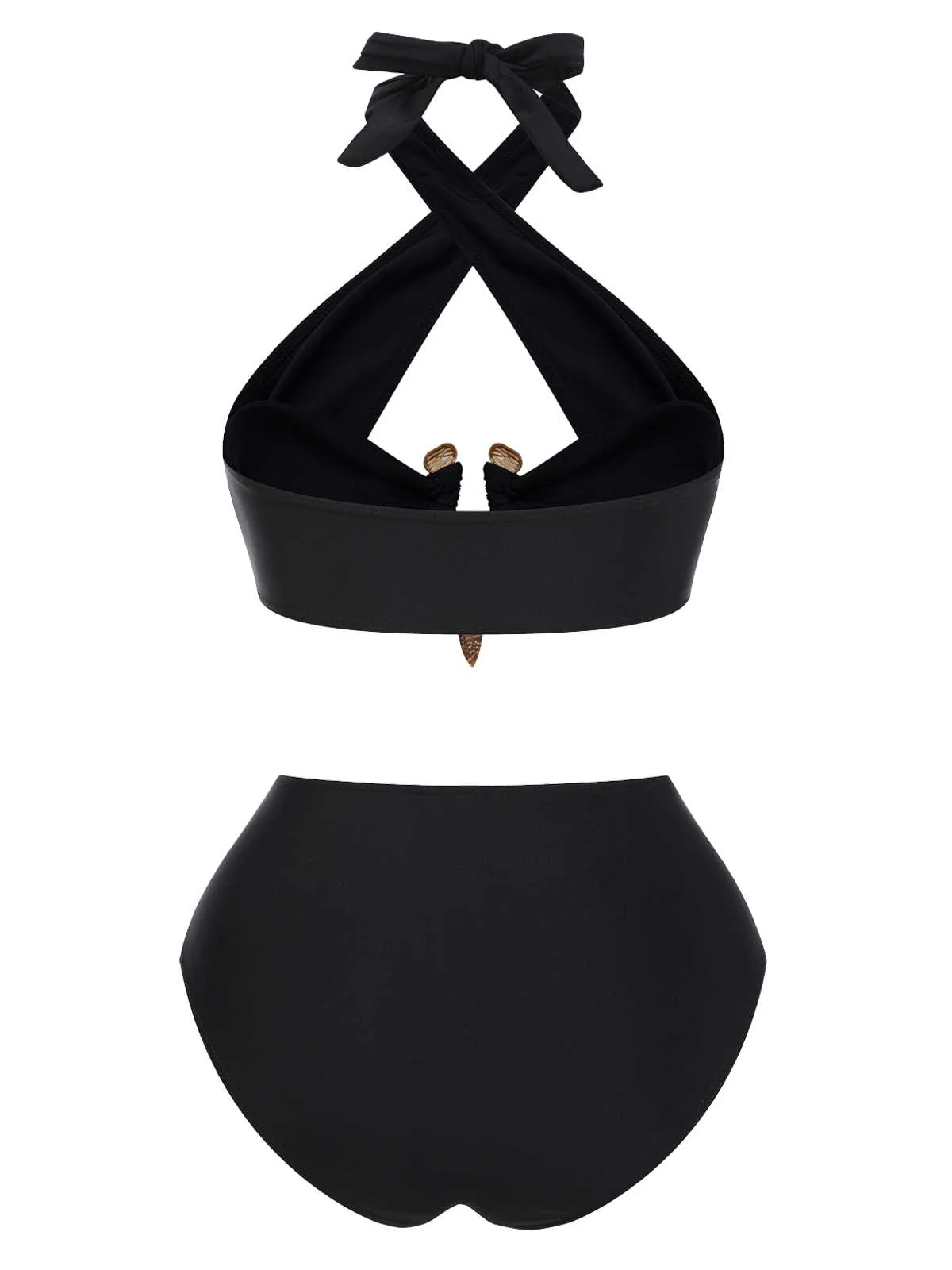 Black 1970s Halter Cross-Neck High-Waist Swimsuit - Image 3