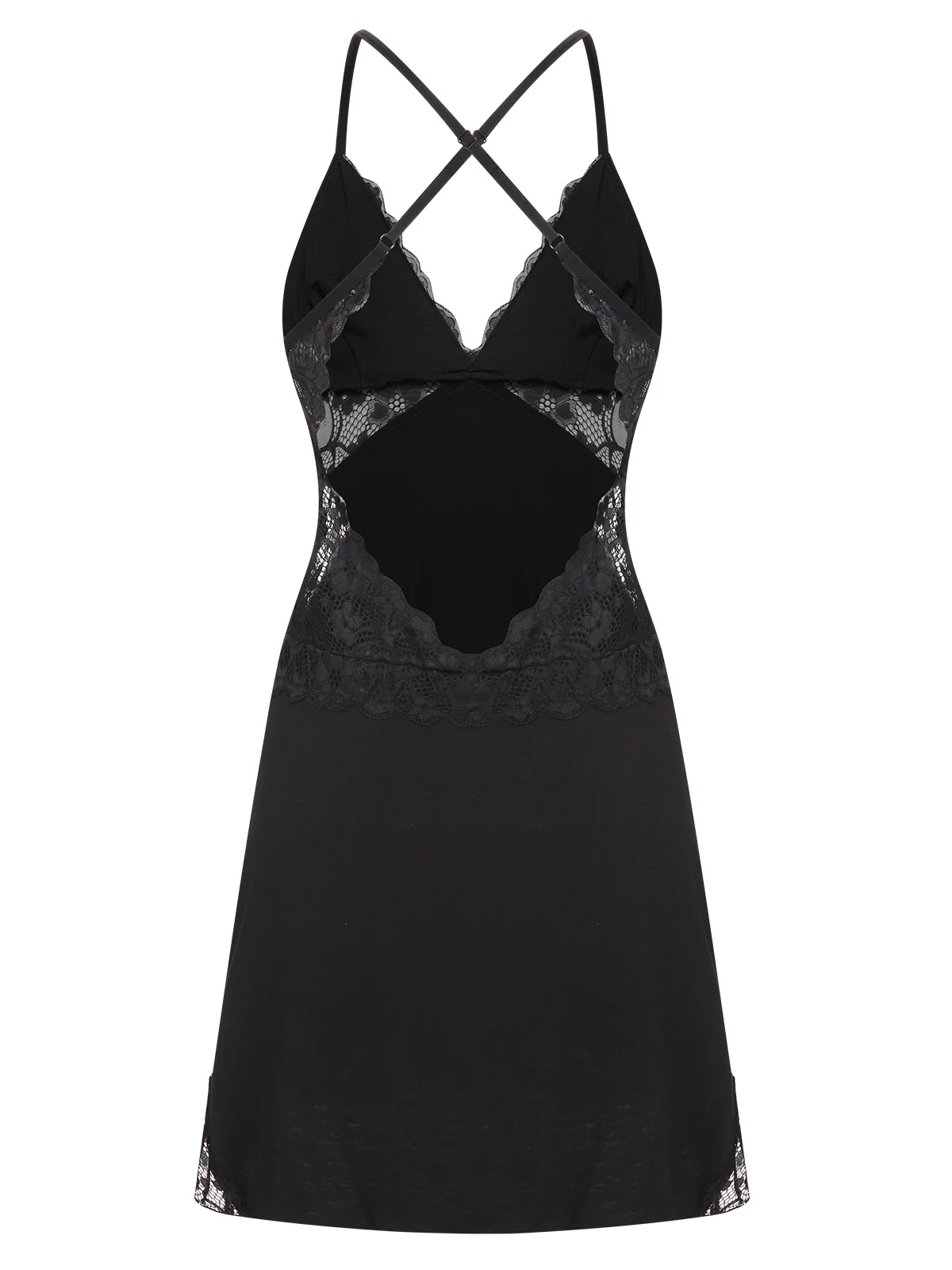 Black 1970s Lace Patchwork Spaghetti Straps Nightgown - Image 3