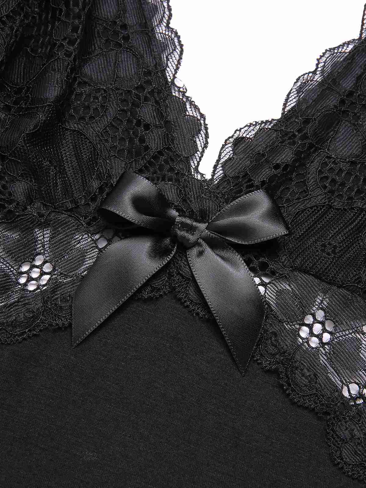 Black 1970s Lace Patchwork Spaghetti Straps Nightgown - Image 4