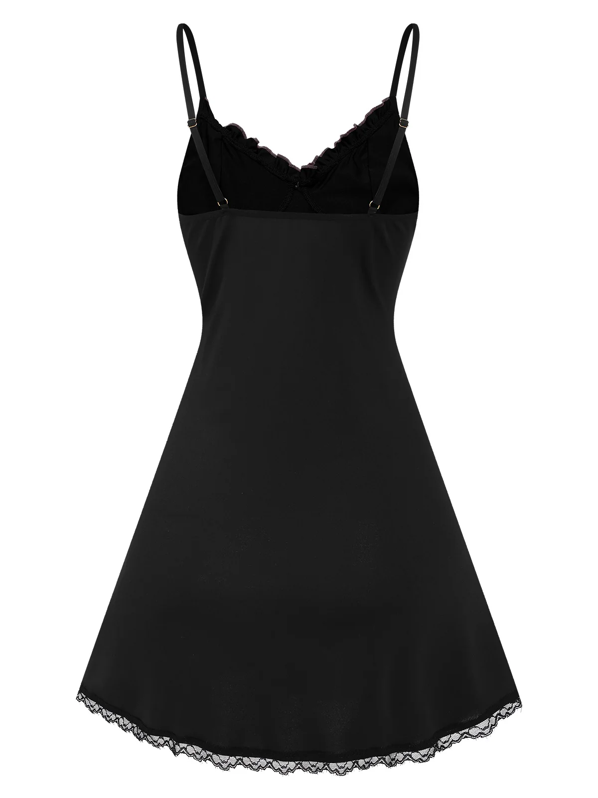 Black 1970s Lace Patchwork Straps Nightgown - Image 2