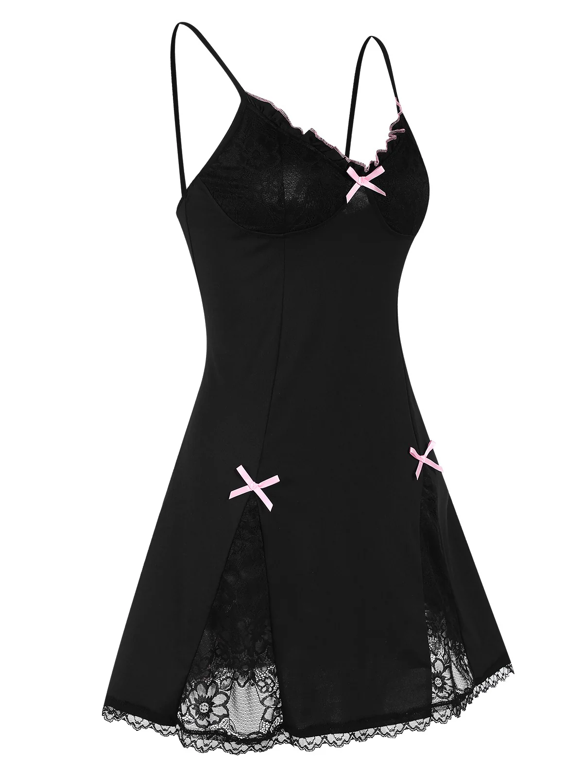 Black 1970s Lace Patchwork Straps Nightgown - Image 3
