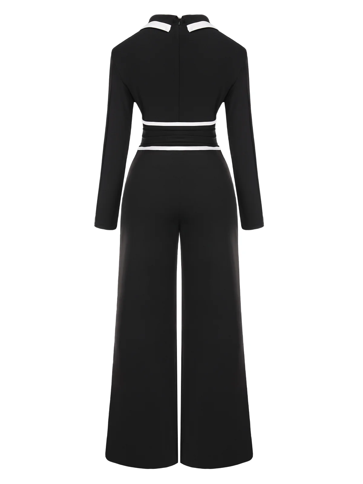 Black 1970s Lapel Color Block Belted Jumpsuit - Image 3