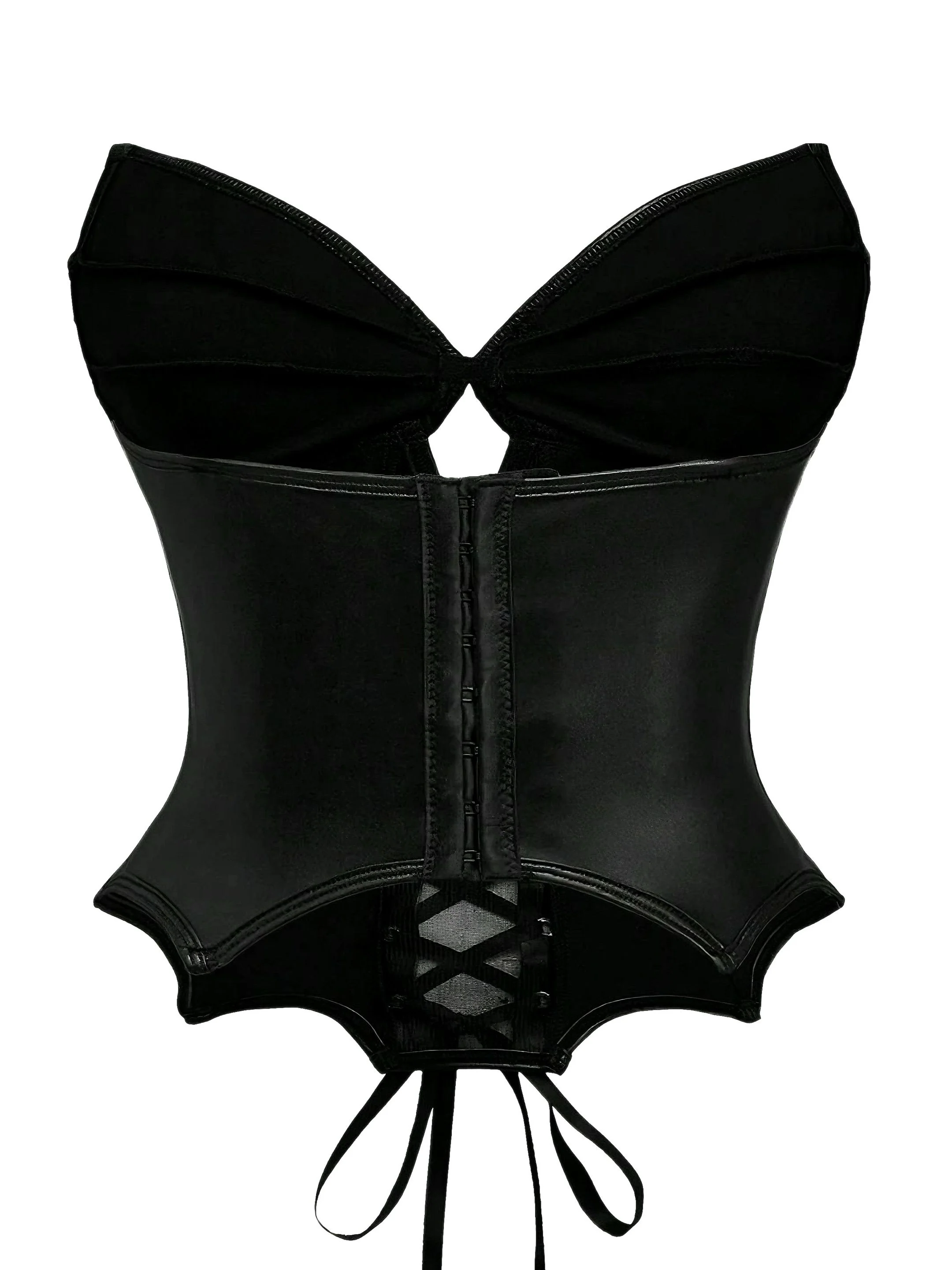 Black 1970s Leather Gothic Bat Wing Corset - Image 2