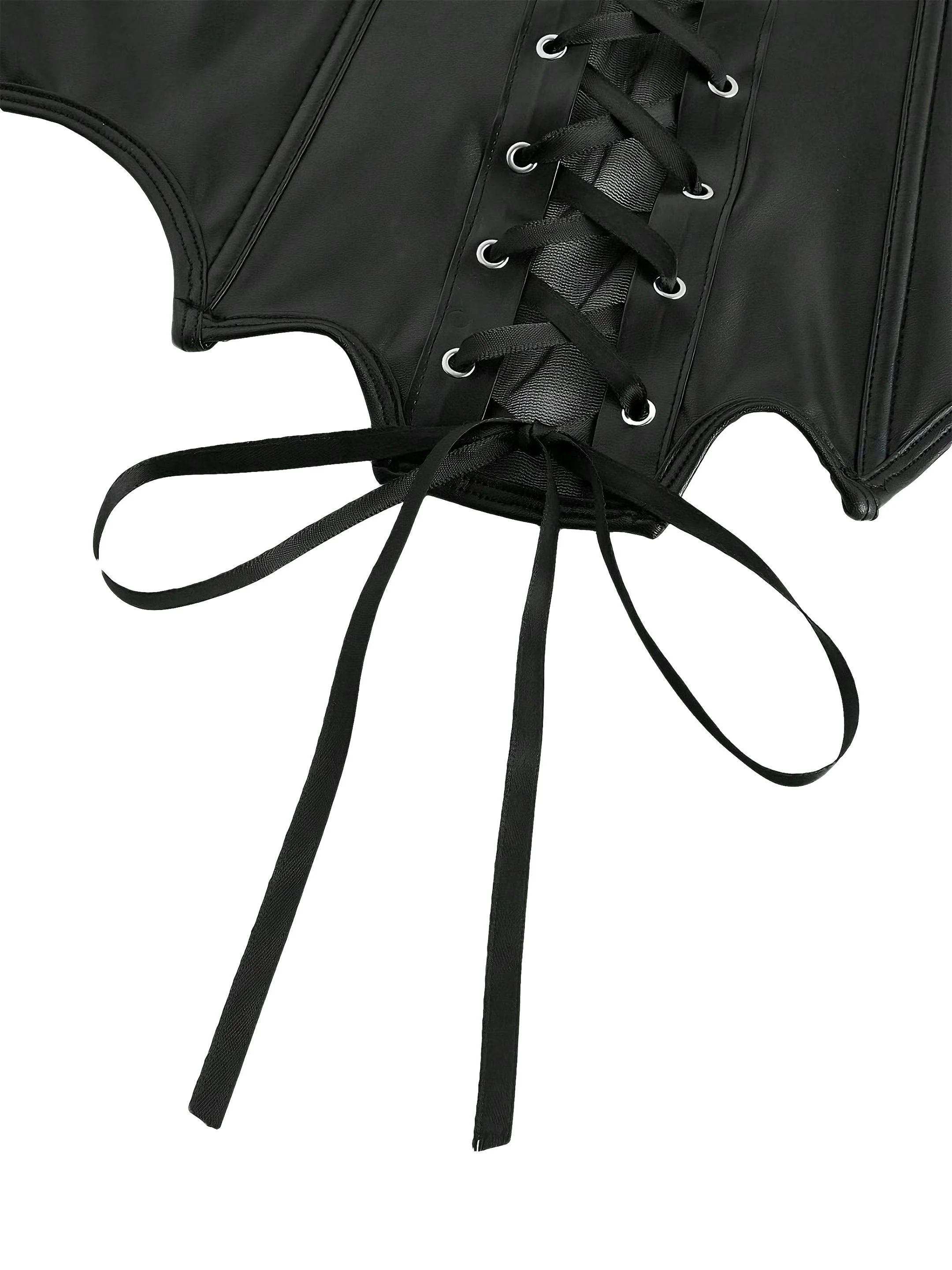 Black 1970s Leather Gothic Bat Wing Corset - Image 3