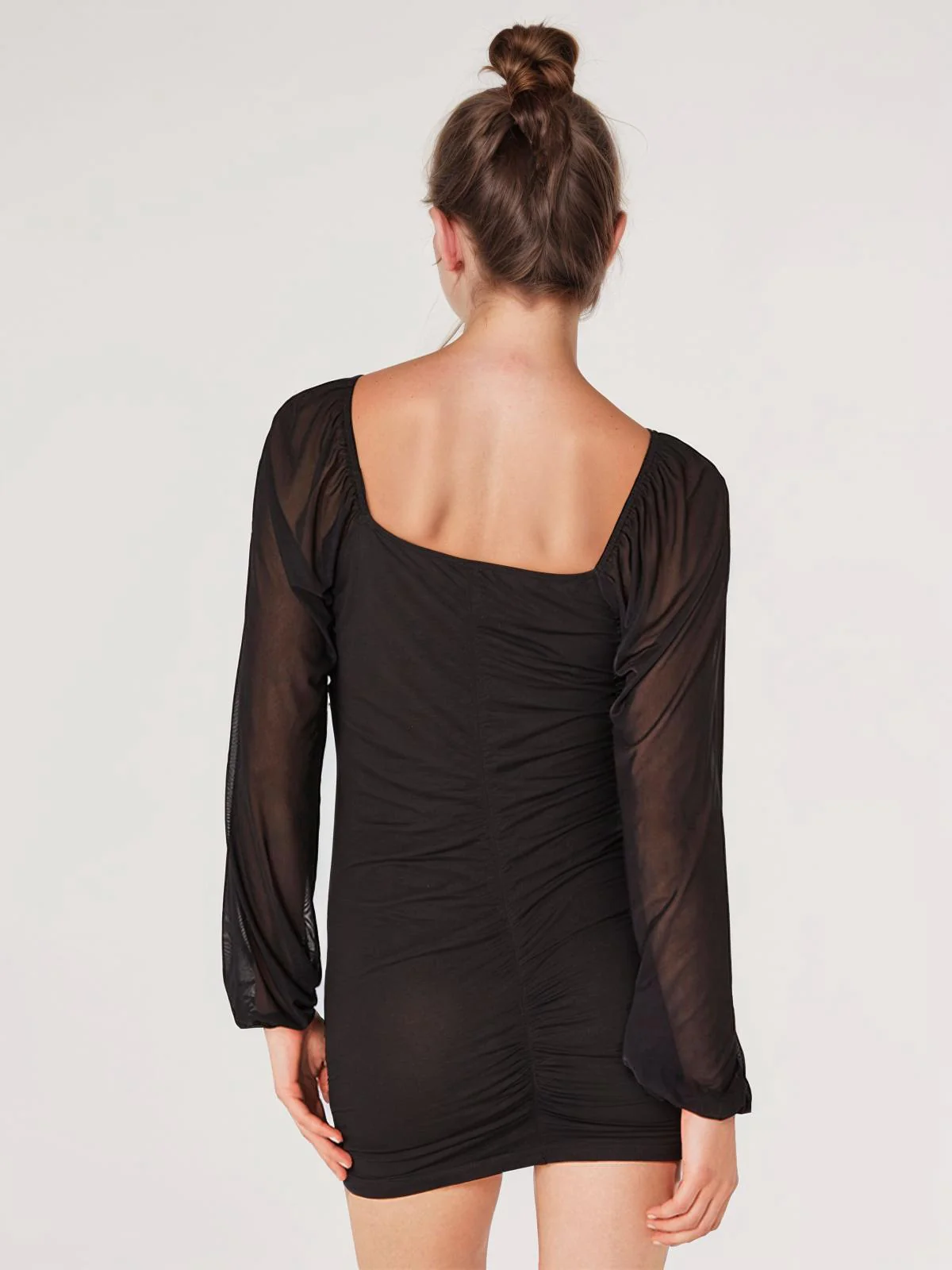 Black 1970s Mesh Off Shoulder Pearl Wrinkle Dress - Image 3