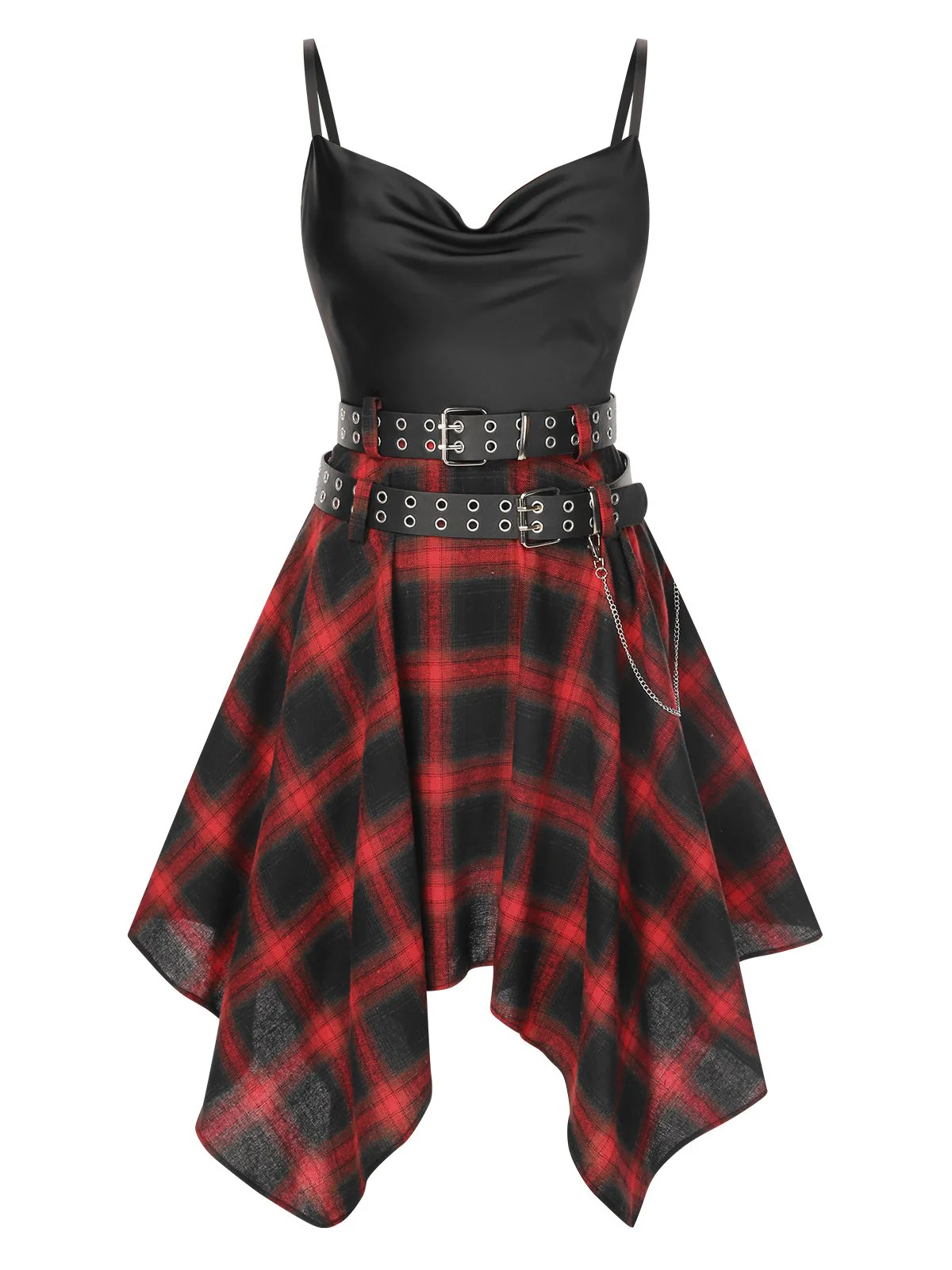Black 1970s Plaid Cowl Neck Dress - Image 3