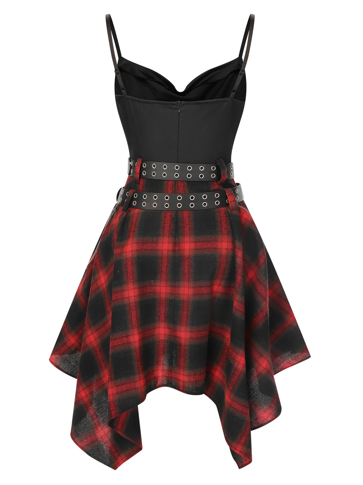 Black 1970s Plaid Cowl Neck Dress - Image 4