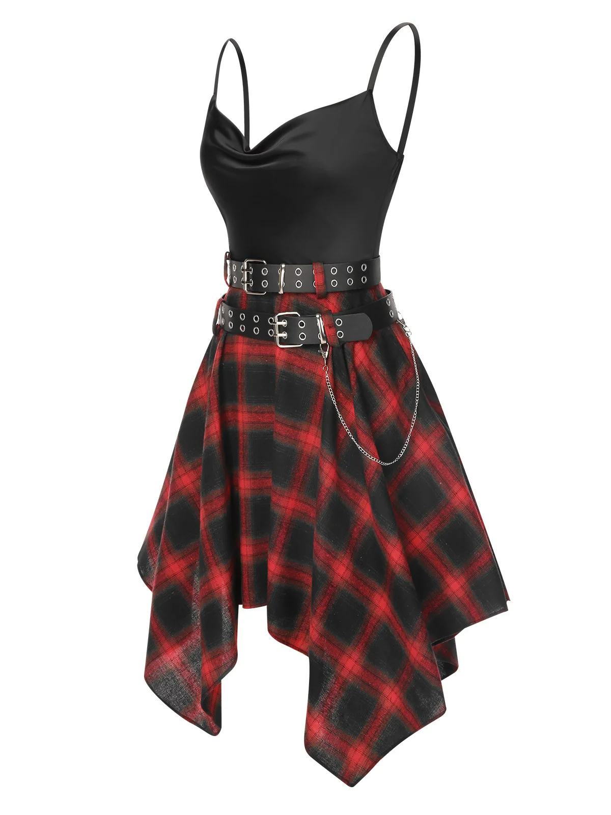 Black 1970s Plaid Cowl Neck Dress - Image 5