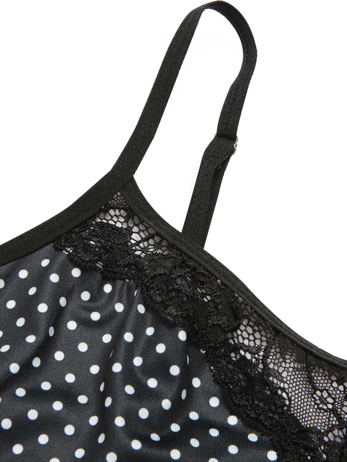 Black 1970s Polka Dots Lace Patchwork Pajamas - Image 4