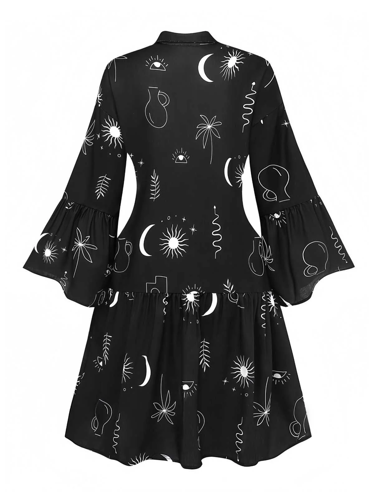 Black 1970s Printed Flare Sleeve Shirt Dress - Image 2
