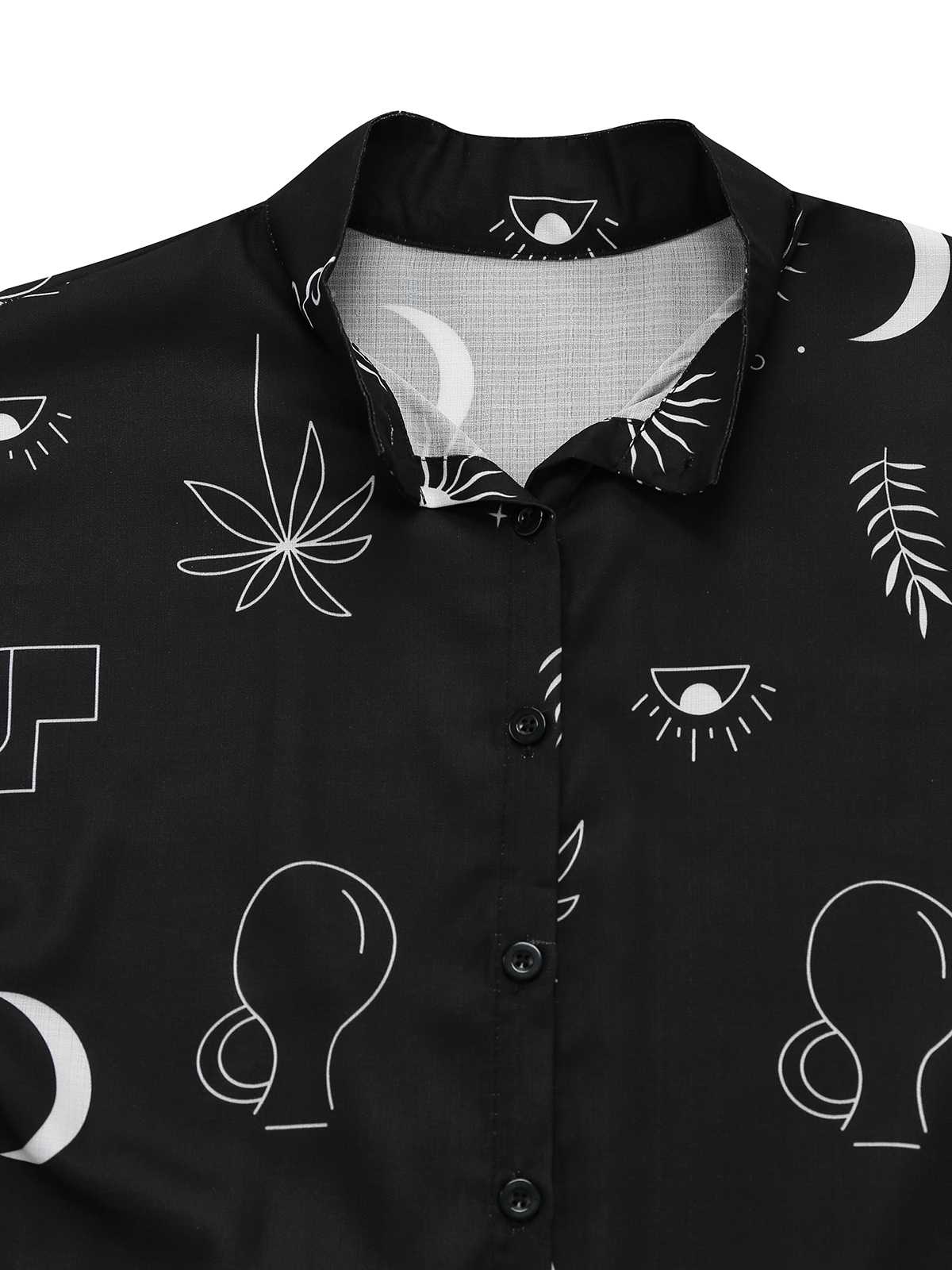 Black 1970s Printed Flare Sleeve Shirt Dress - Image 5