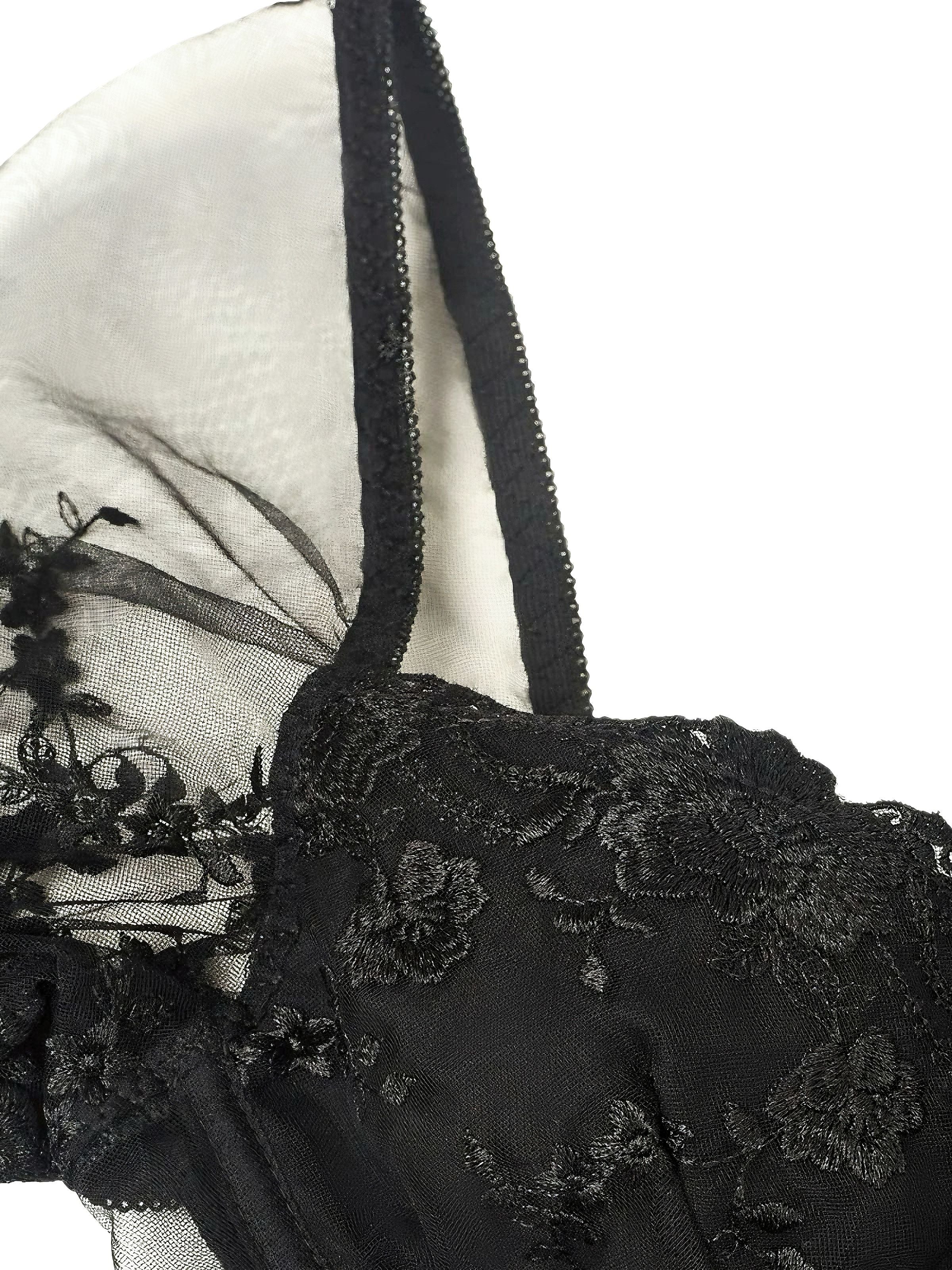 Black 1970s Puff Sleeve Lace Corset Top - Image 5