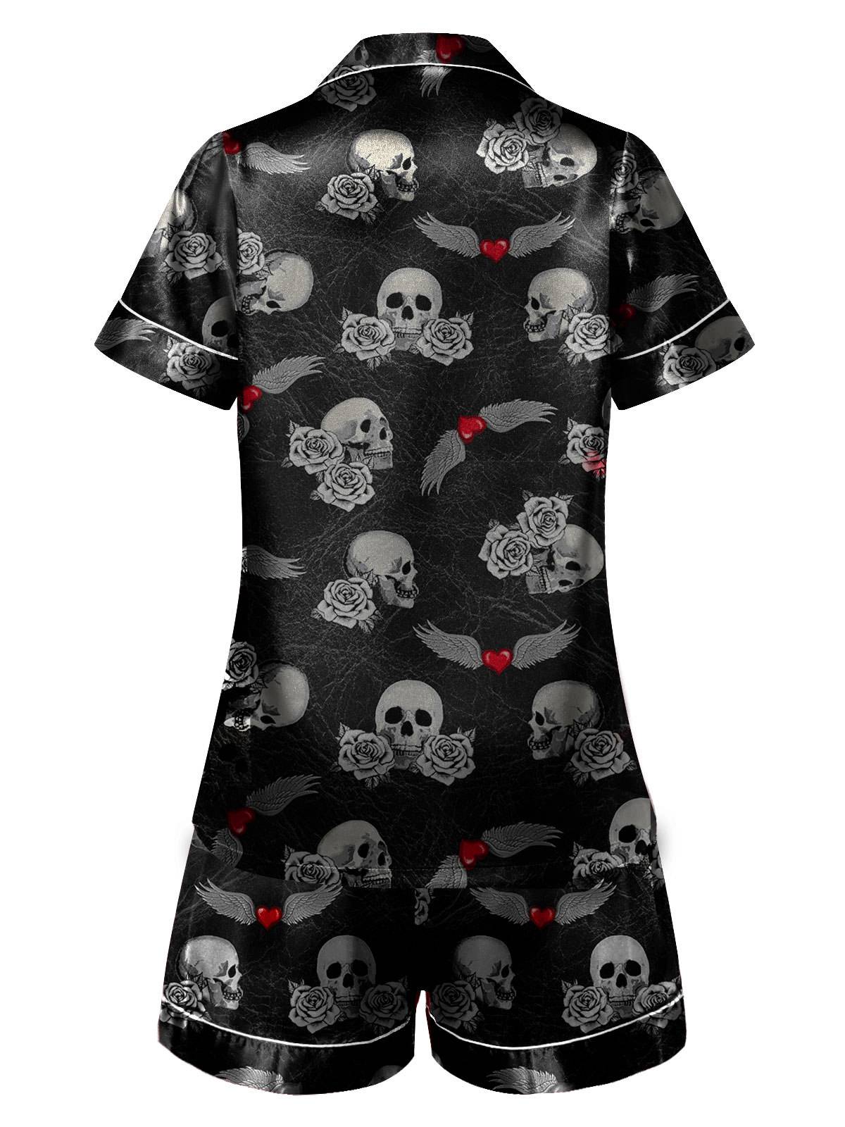 Black 1970s Rose Skull Lapel Pajamas - Image 2