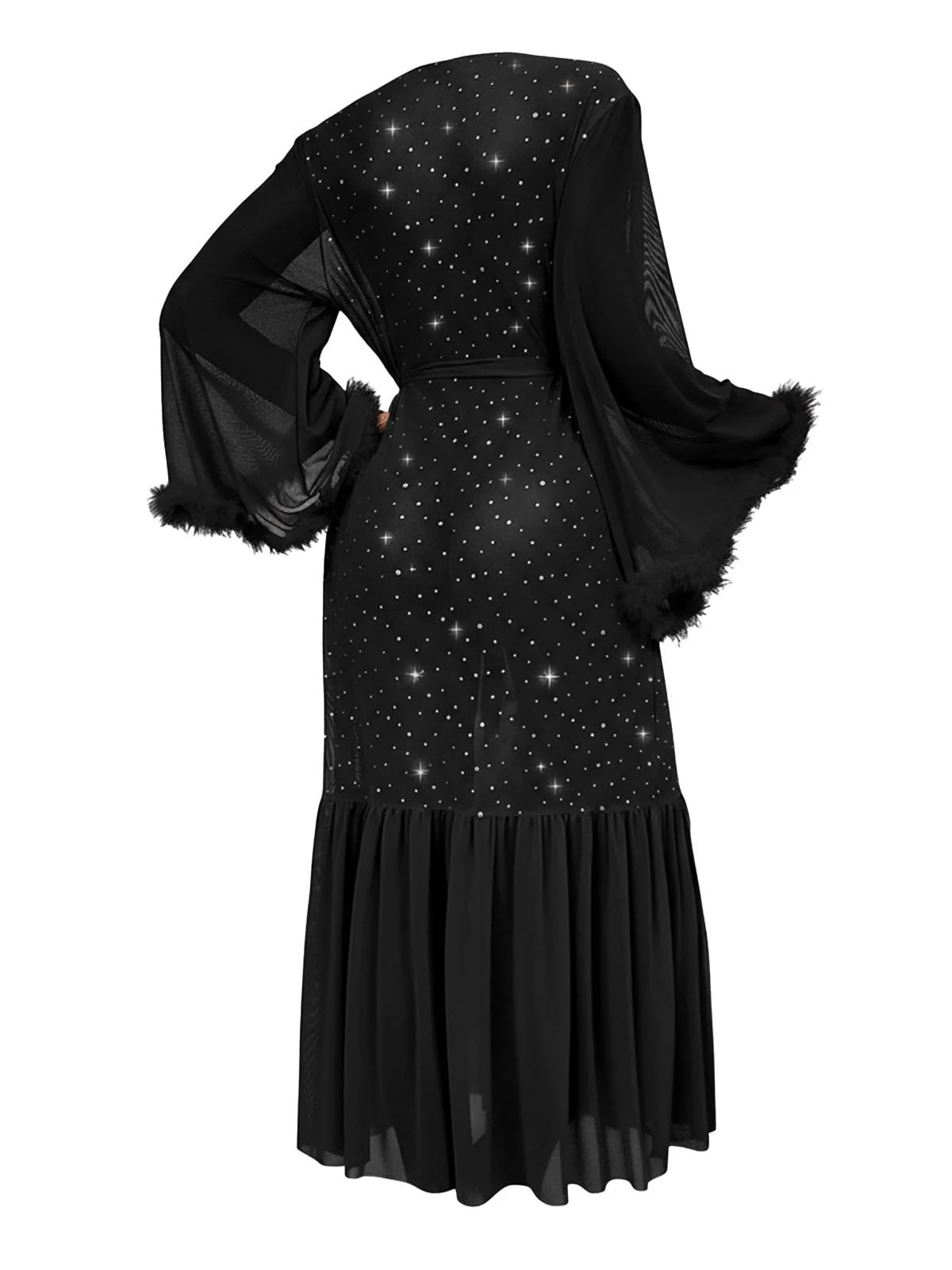 Black 1970s Sheer Glitter Mesh Belted Robes - Image 3