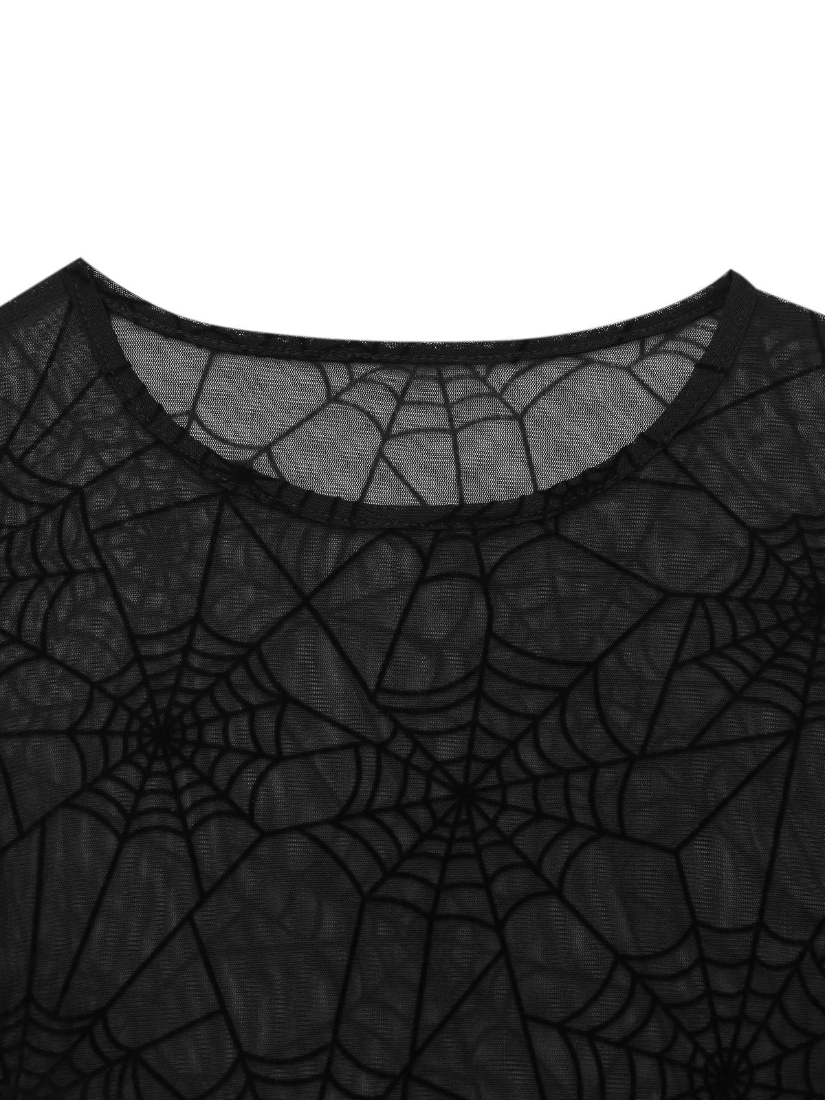 Black 1970s Sheer Spider Web Bishop Sleeve Top - Image 3