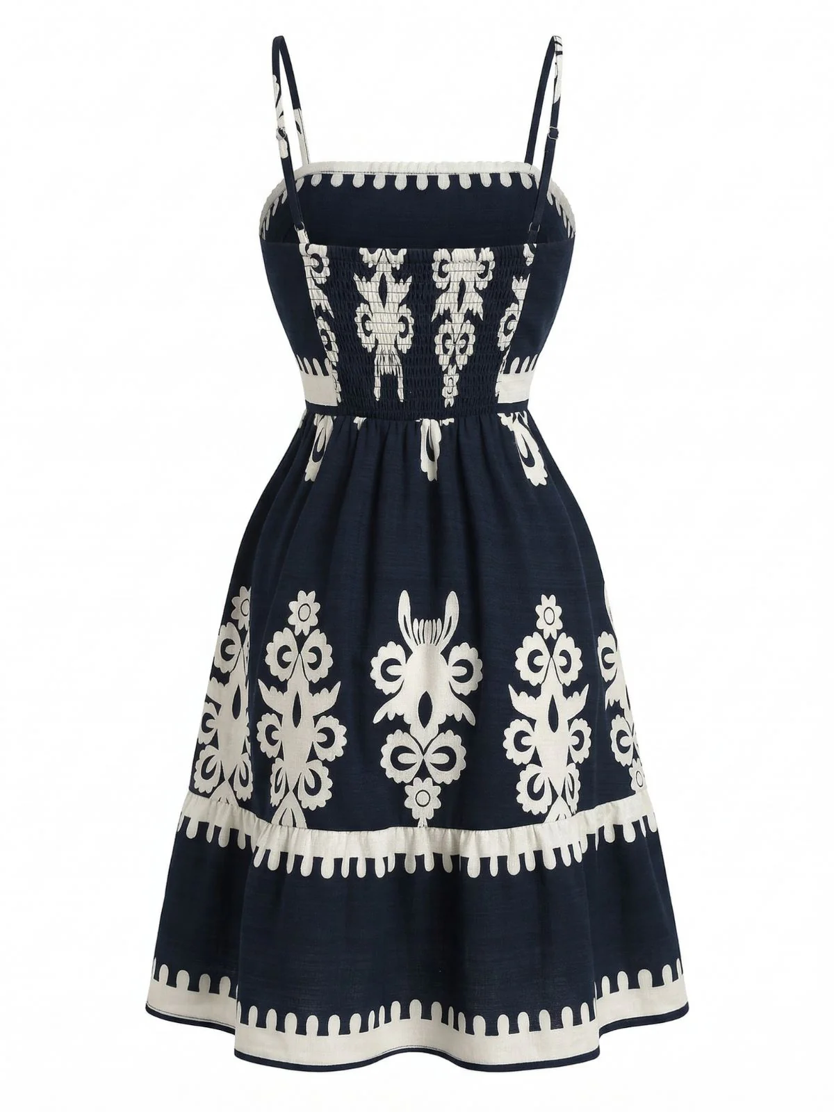 Black 1970s Spaghetti Strap Bohemian Smocked Dress - Image 4