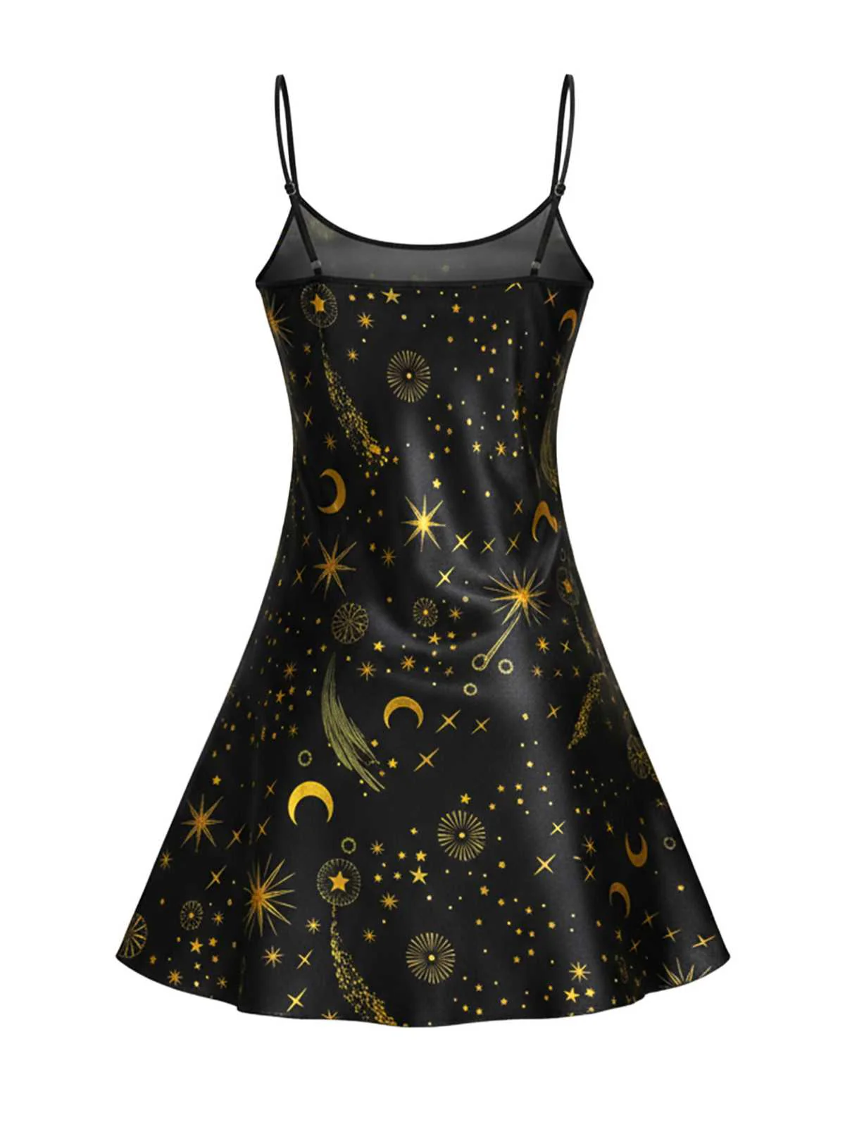 Black 1970s Spaghetti Strap Celestial Print Nightgown - Image 2