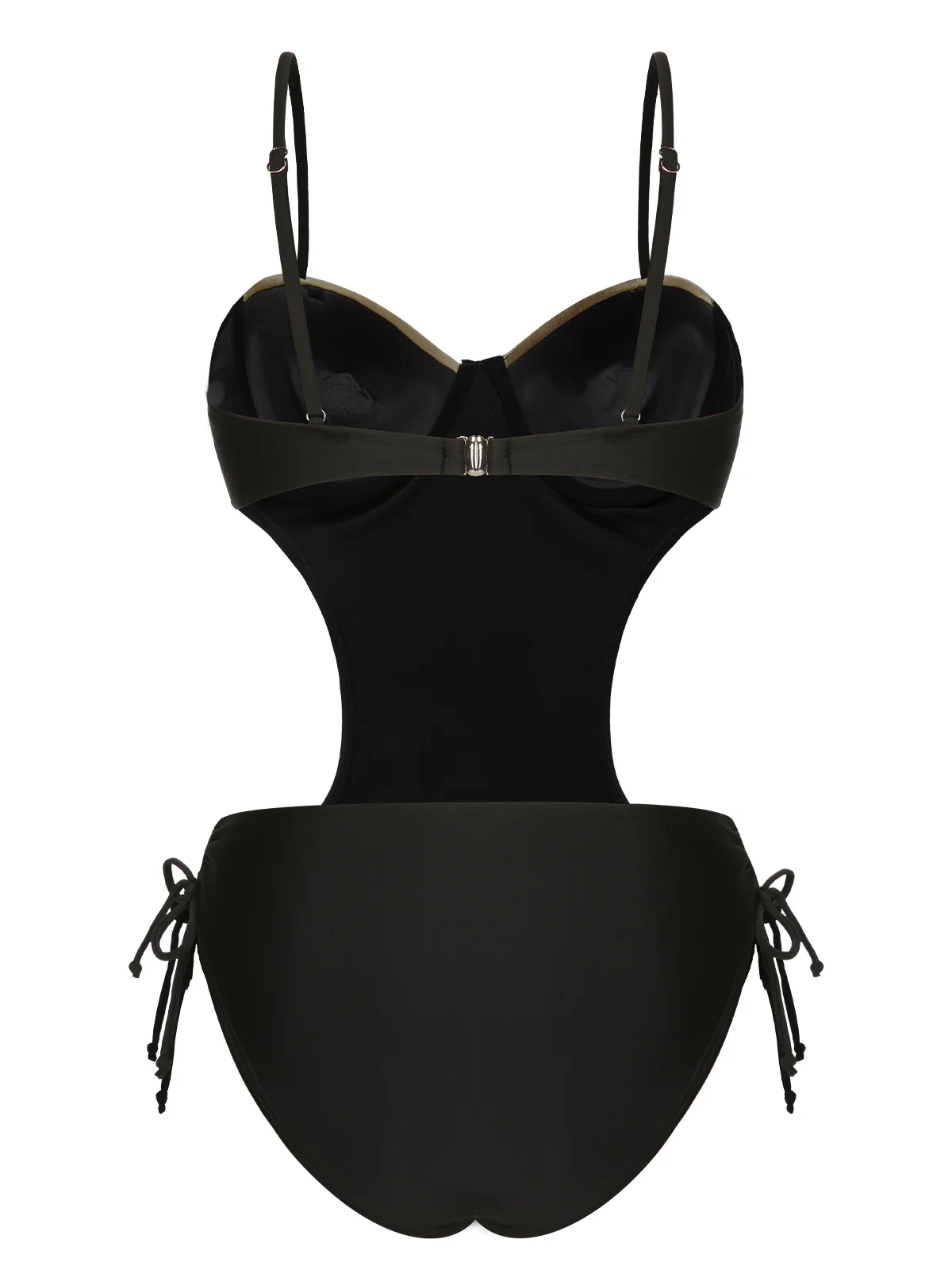 Black 1970s Spaghetti Strap Hollow One-Piece Swimsuit - Image 3