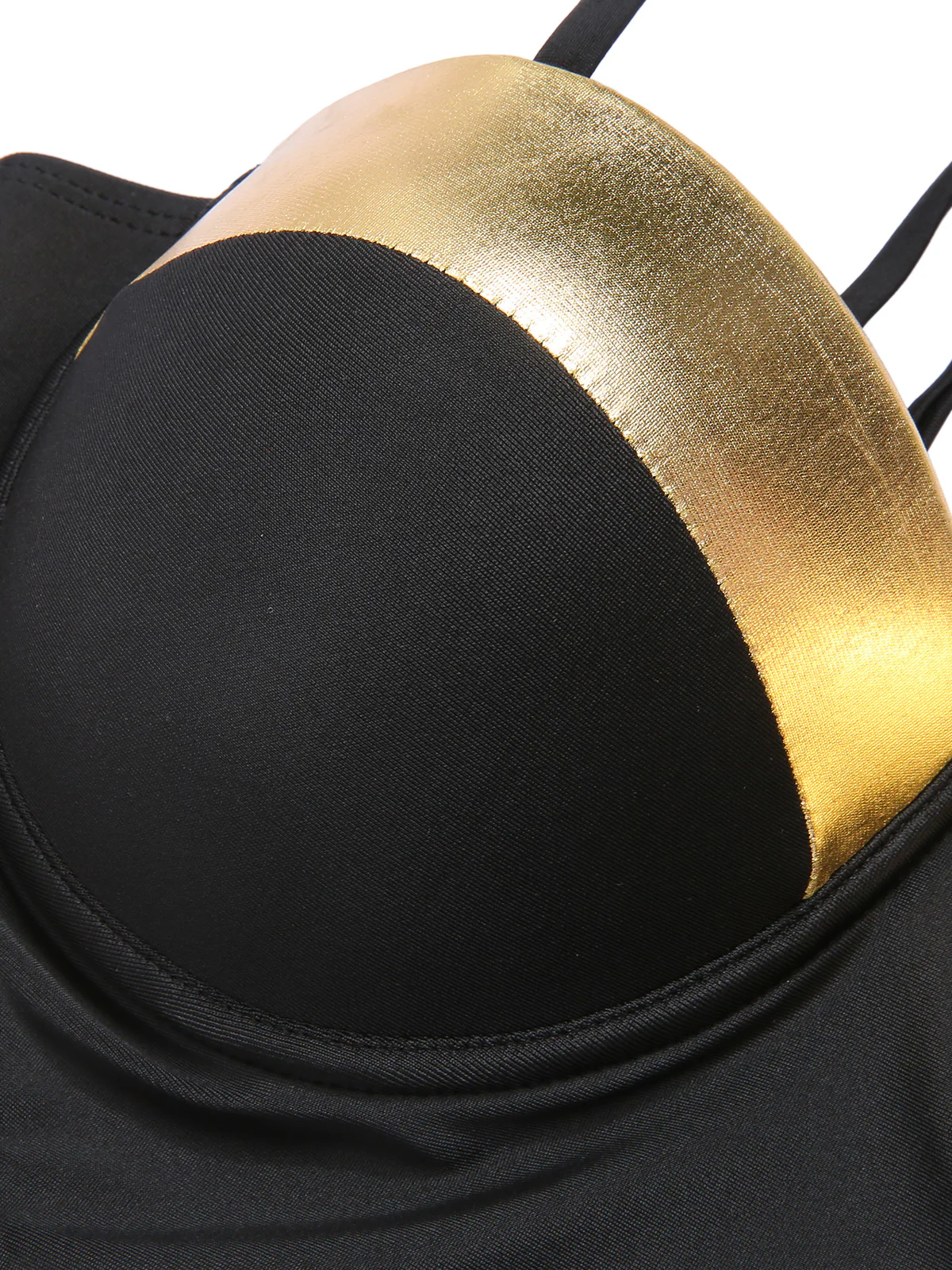 Black 1970s Spaghetti Strap Hollow One-Piece Swimsuit - Image 4