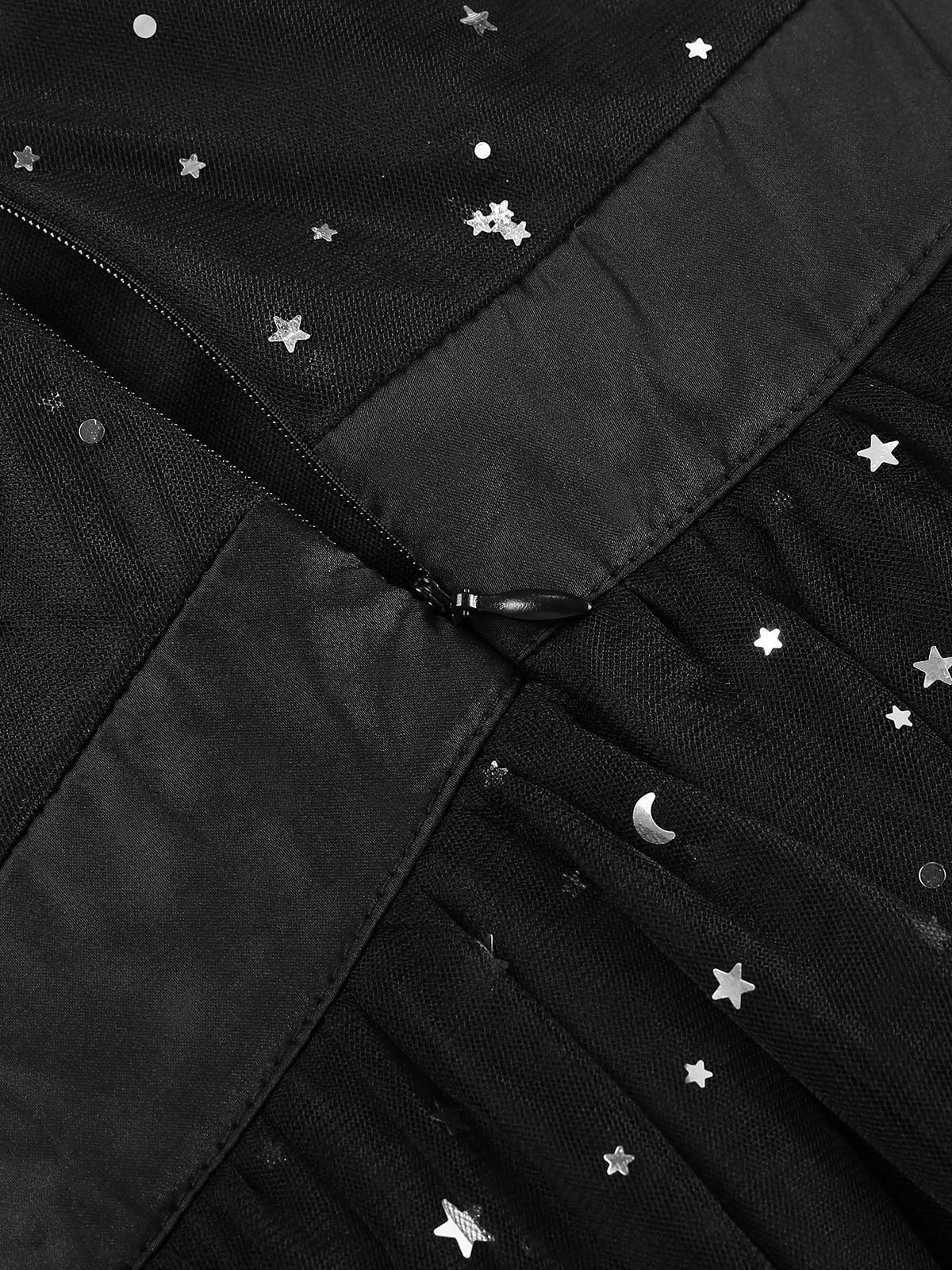 Black 1970s Star Sequins Lantern Sleeve Dress - Image 7