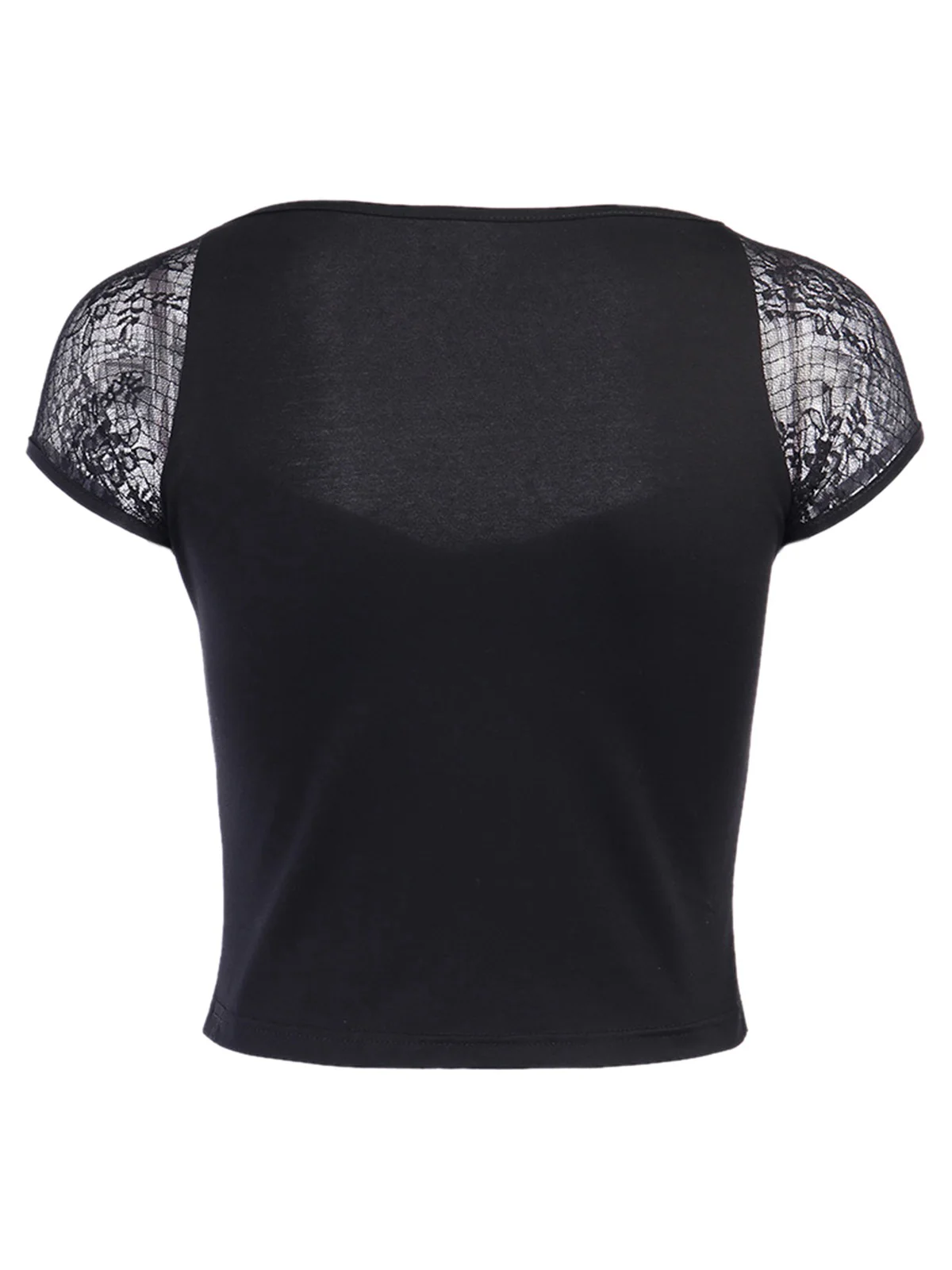 Black 1970s Steampunk Gothic Lace Tie-Front Top - Image 3