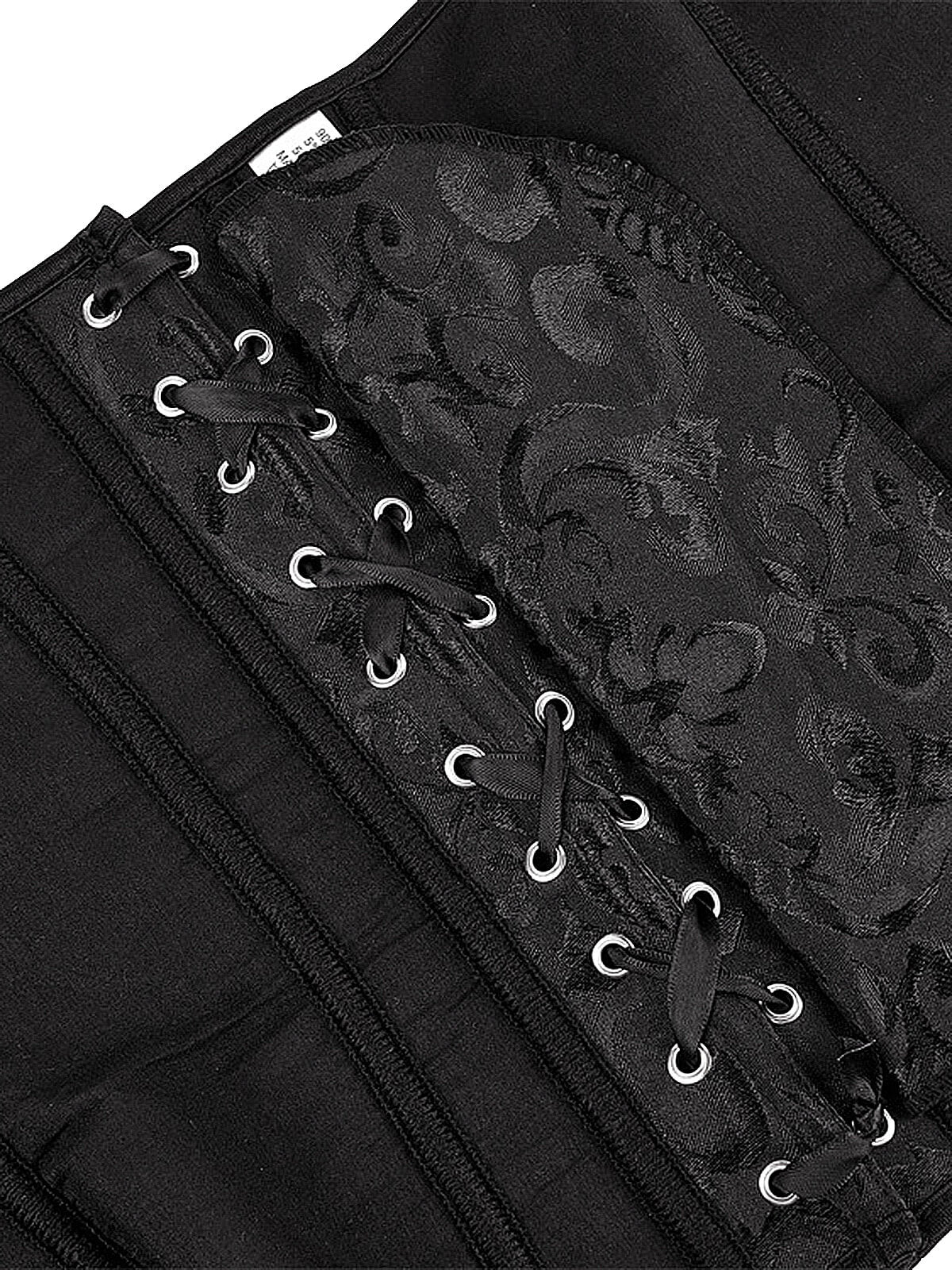 Black 1970s Stempunk Ruffled Lace Patchwork Corset - Image 4