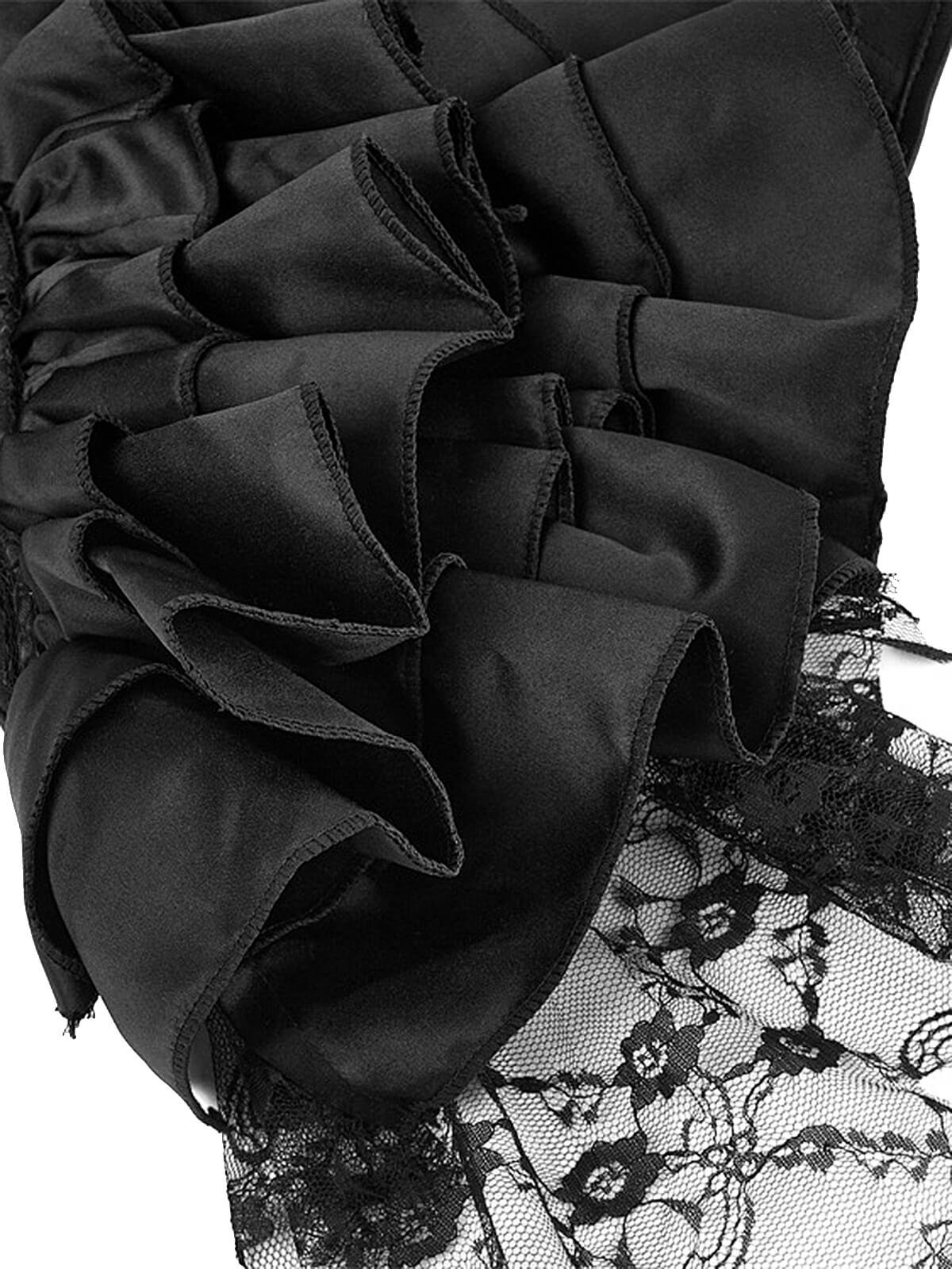 Black 1970s Stempunk Ruffled Lace Patchwork Corset - Image 5