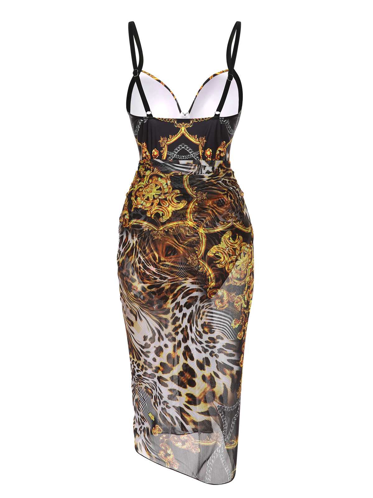 Black 1970s Strap Print One-Piece Swimsuit & Cover-Up - Image 3