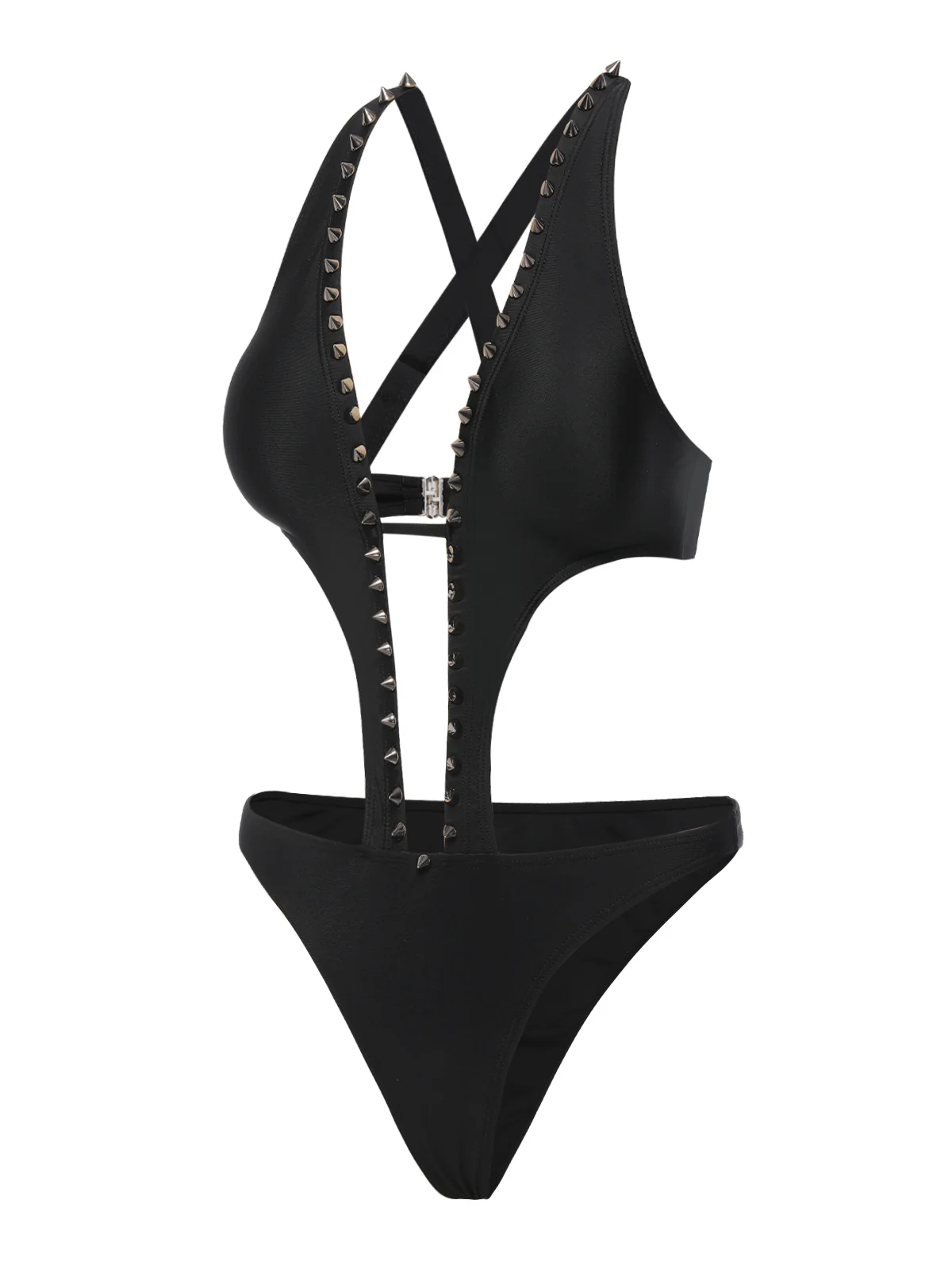 Black 1970s Studded Cutout One-Piece Swimsuit - Image 3