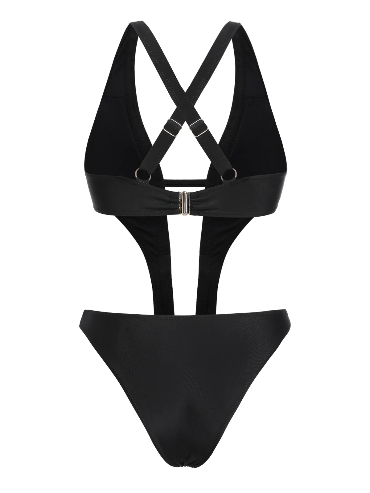Black 1970s Studded Cutout One-Piece Swimsuit - Image 4