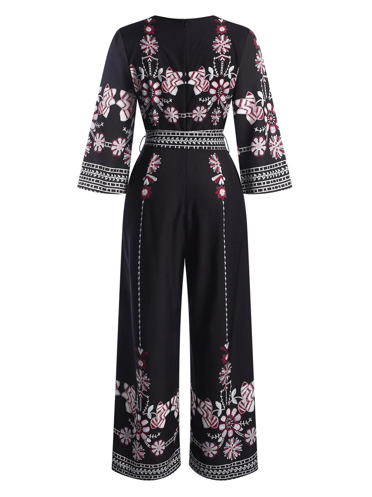 Black 1970s Surplice V-Neck Floral Jumpsuit - Image 3