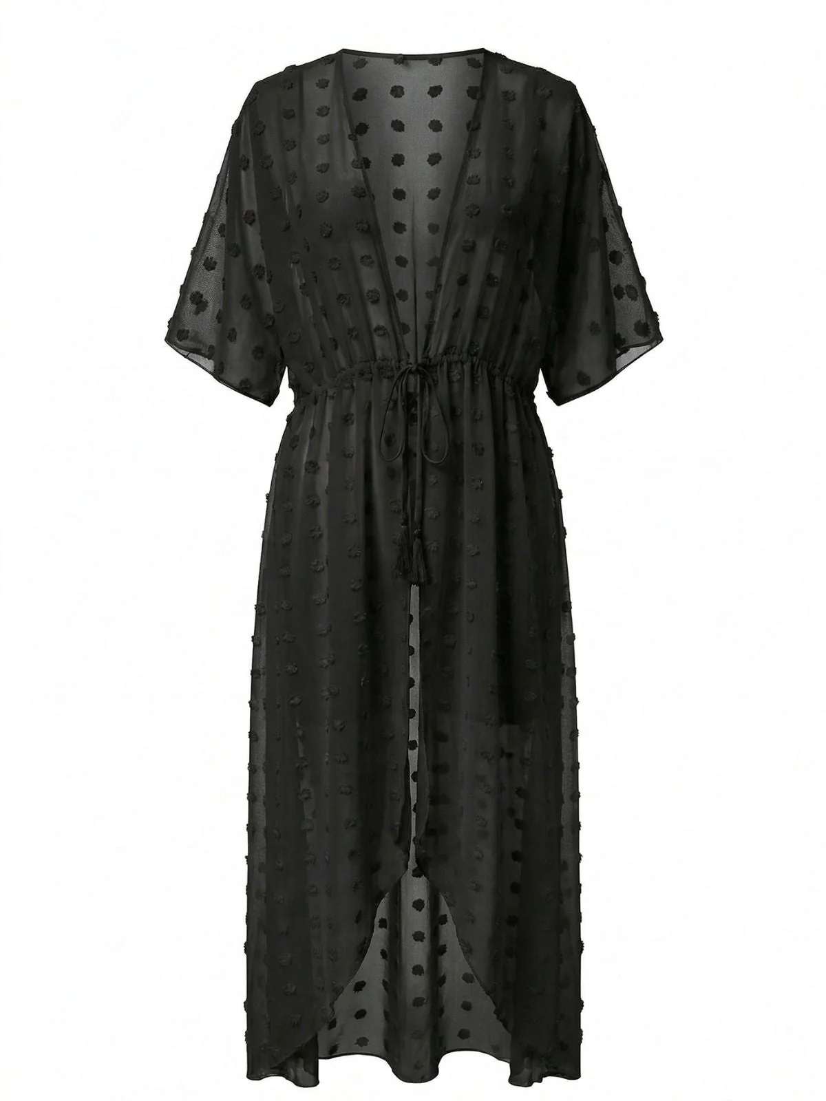 1970s Tie Sheer Polka Dot Maxi Cover-Up Dress - Image 6