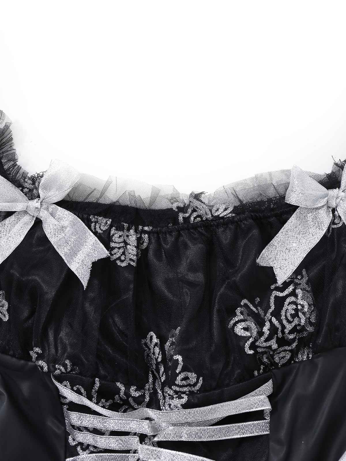 Black 1970s Vampire Bride Off-Shoulder Mesh Dress - Image 5
