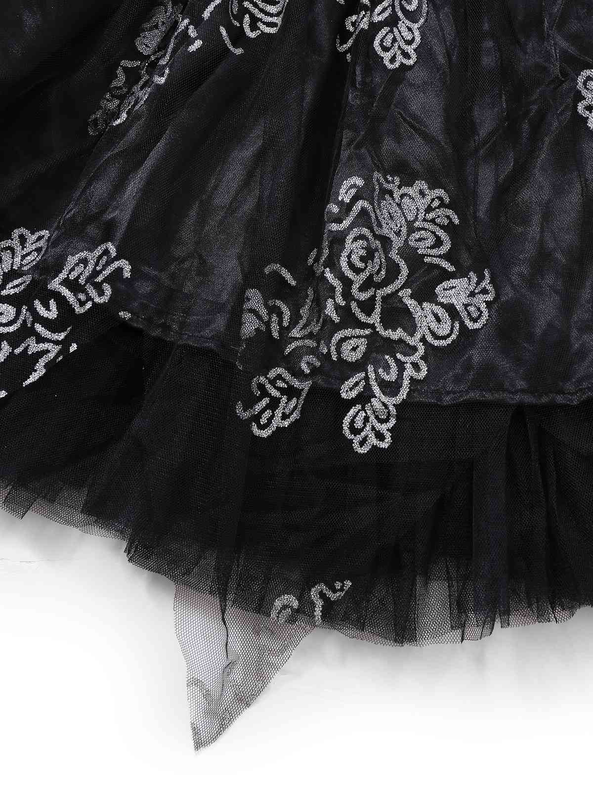 Black 1970s Vampire Bride Off-Shoulder Mesh Dress - Image 6