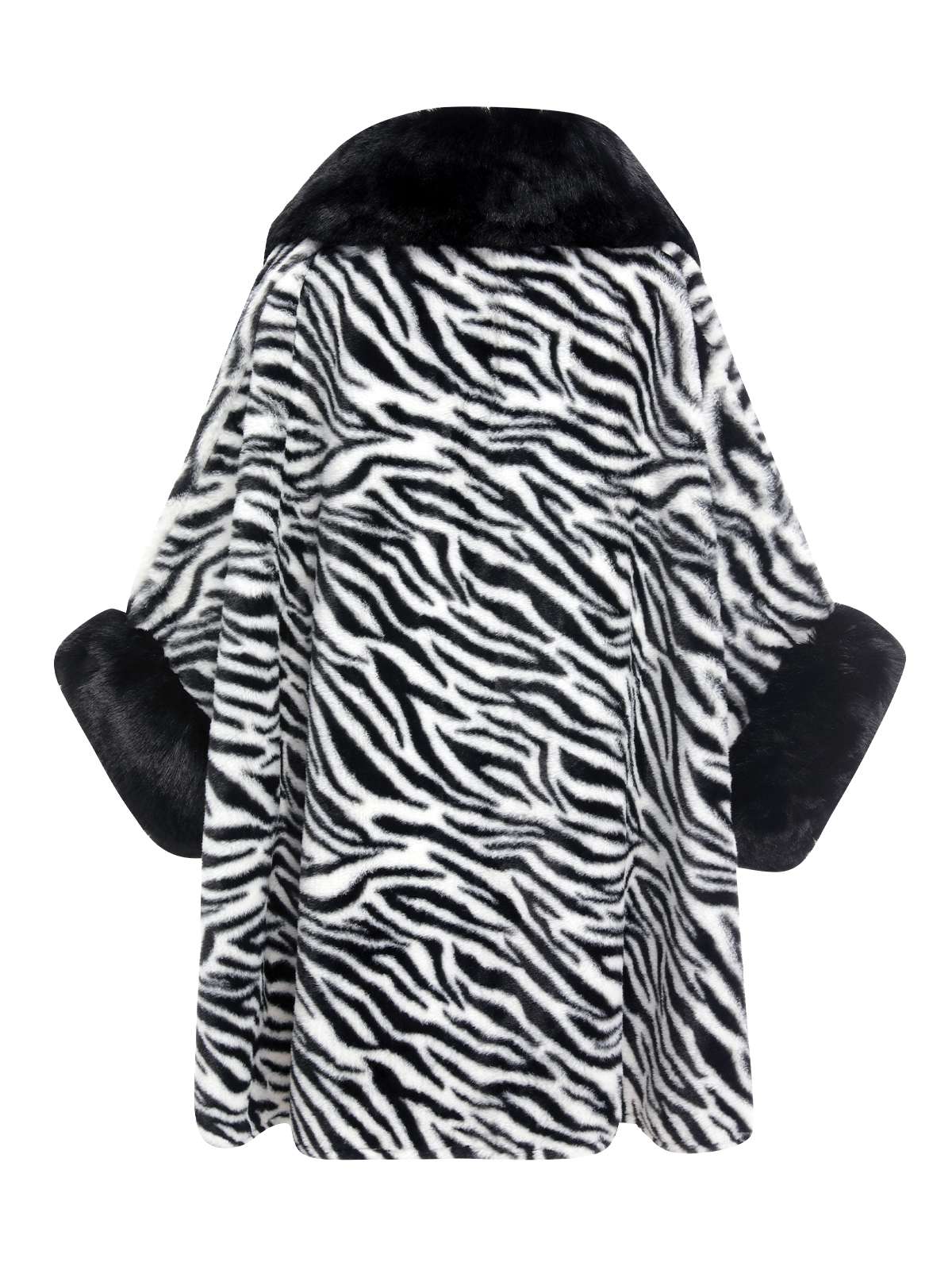 Black 1970s Zebra Fur Collar Cape Coat - Image 2