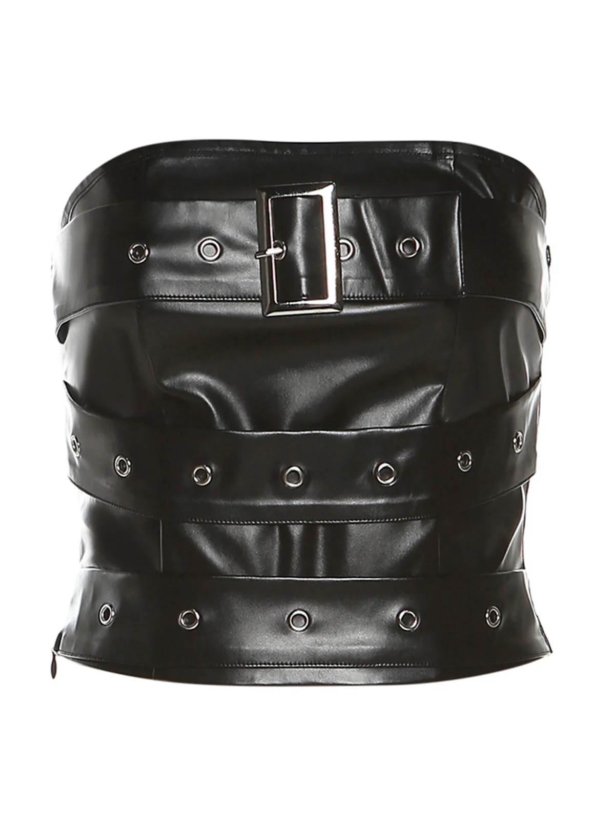Black 1980s Bandeau Punk Leather Top - Image 2