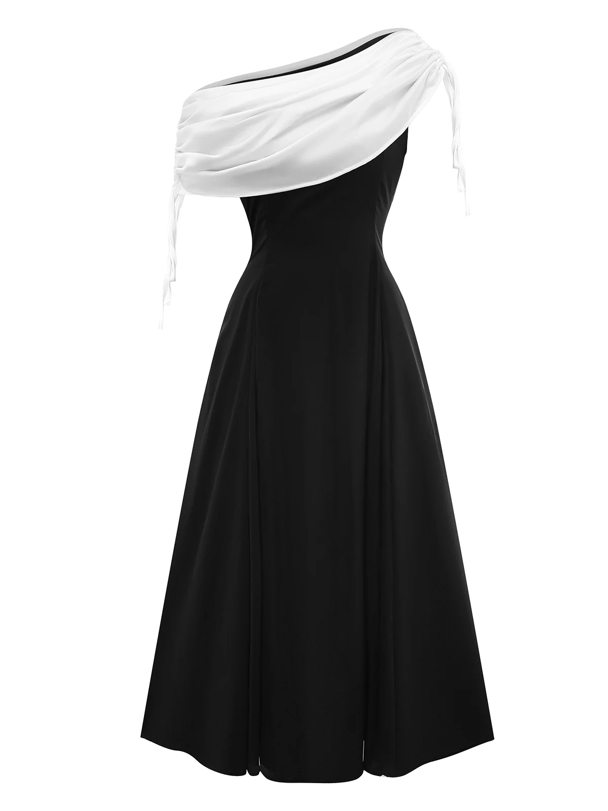Black 1980s Contrast Off-Shoulder Dress - Image 2