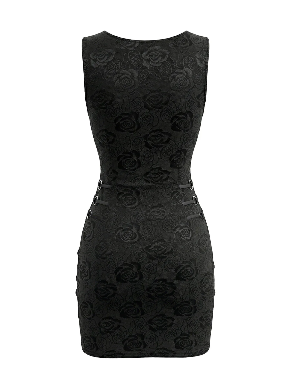 Black 1980s Cut-Out Metal Ring Bodycon Dress - Image 3