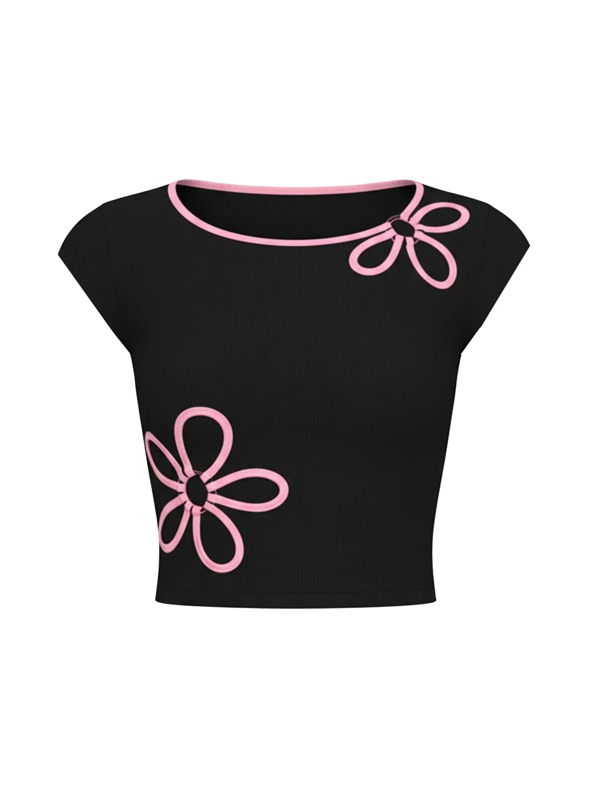Black 1980s Cutout Flower Crop Top - Image 2