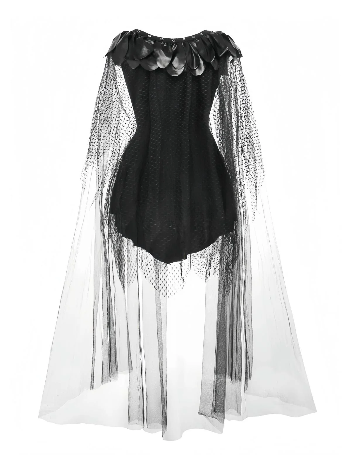 Black 1980s Devil Bat Punk Style Mesh Dress - Image 3