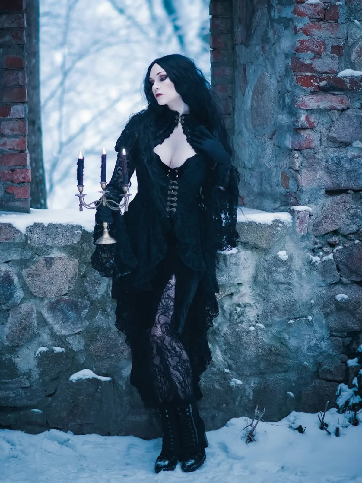 Black 1980s Gigot Sleeve Victorian Lace Dress - Image 4