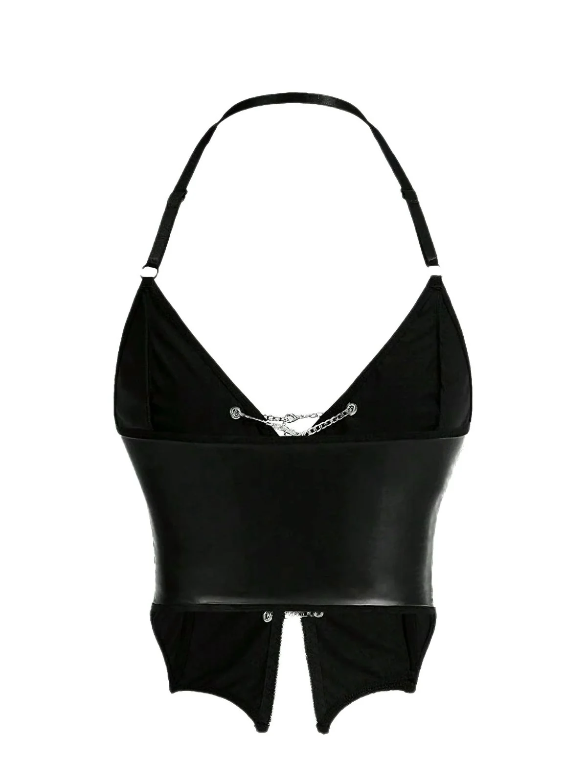 Black 1980s Gothic Cross Drawstring Chain Halter Corset - Image 2