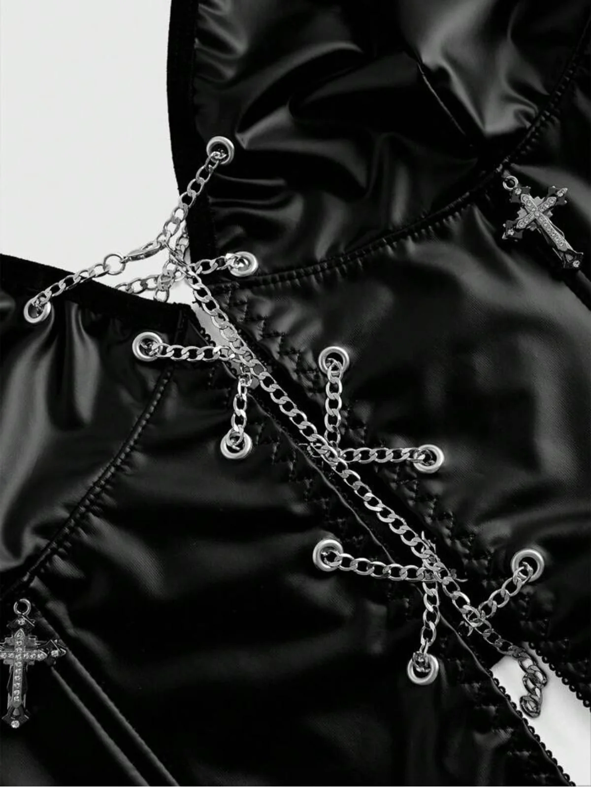 Black 1980s Gothic Cross Drawstring Chain Halter Corset - Image 3
