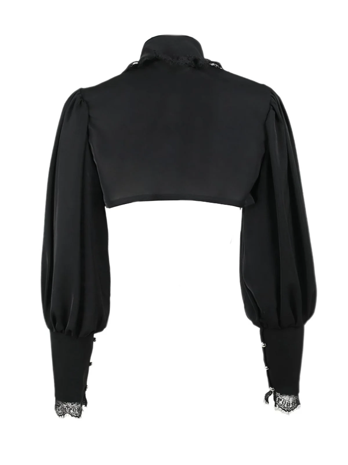 Black 1980s Gothic Lace Stand Collar Top - Image 2
