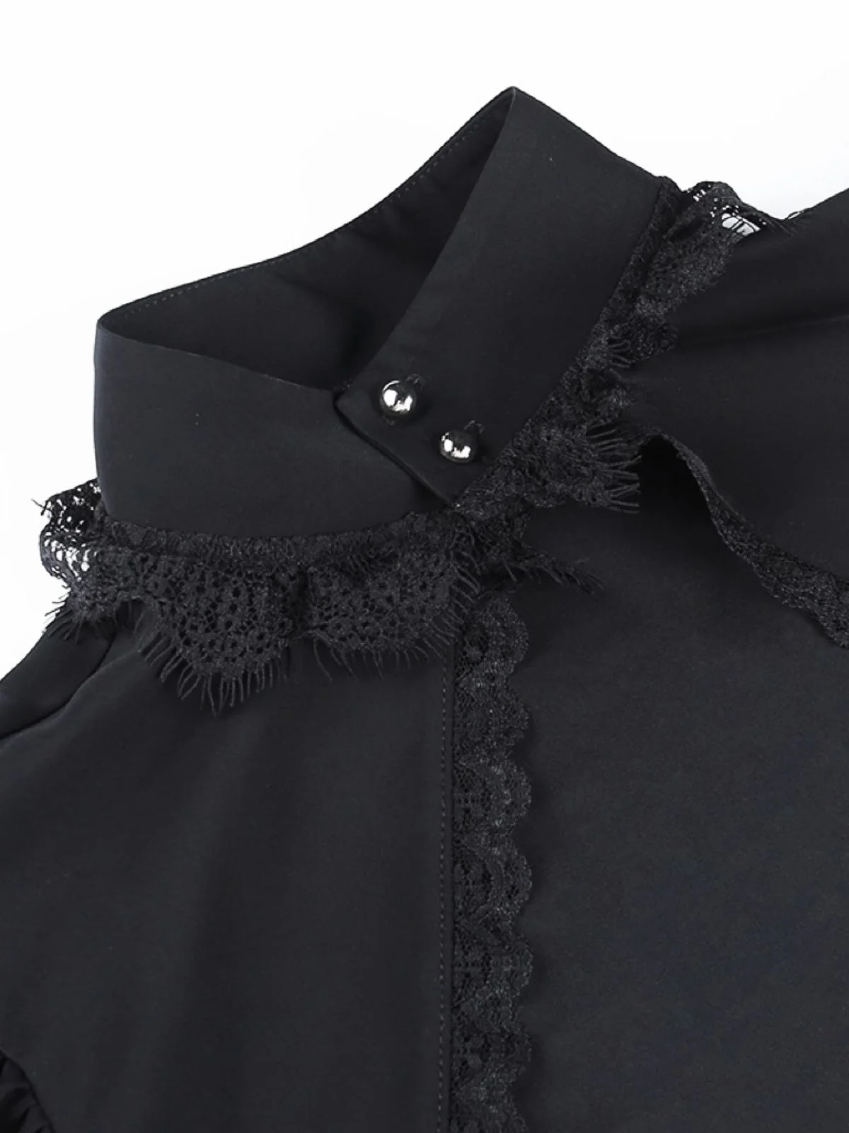 Black 1980s Gothic Lace Stand Collar Top - Image 3