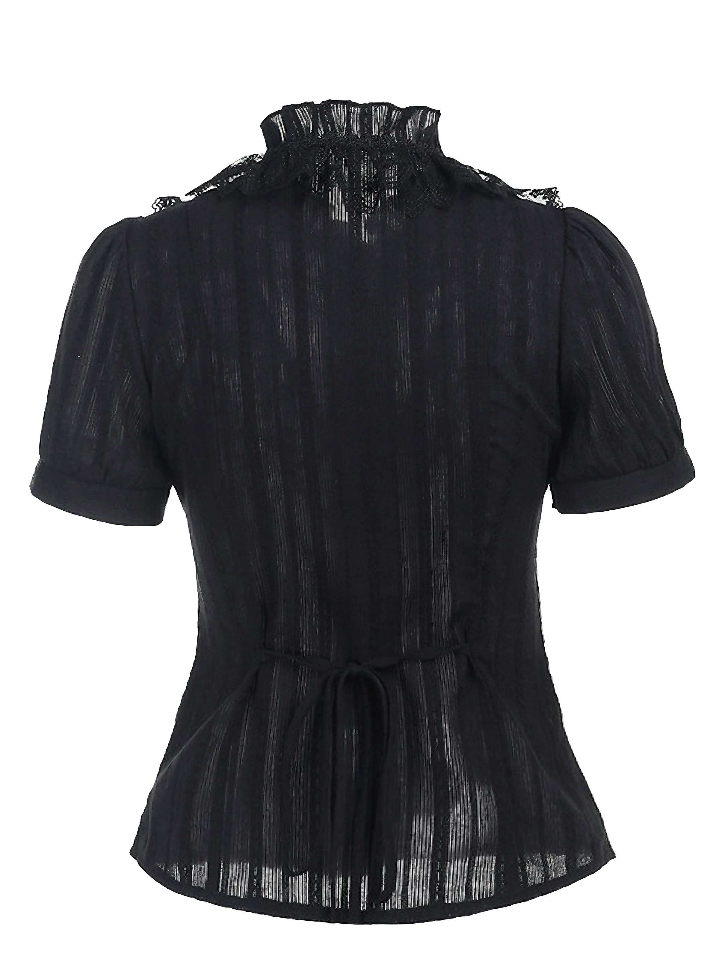 Black 1980s Gothic Pure Cotton Ruffled Blouse - Image 2