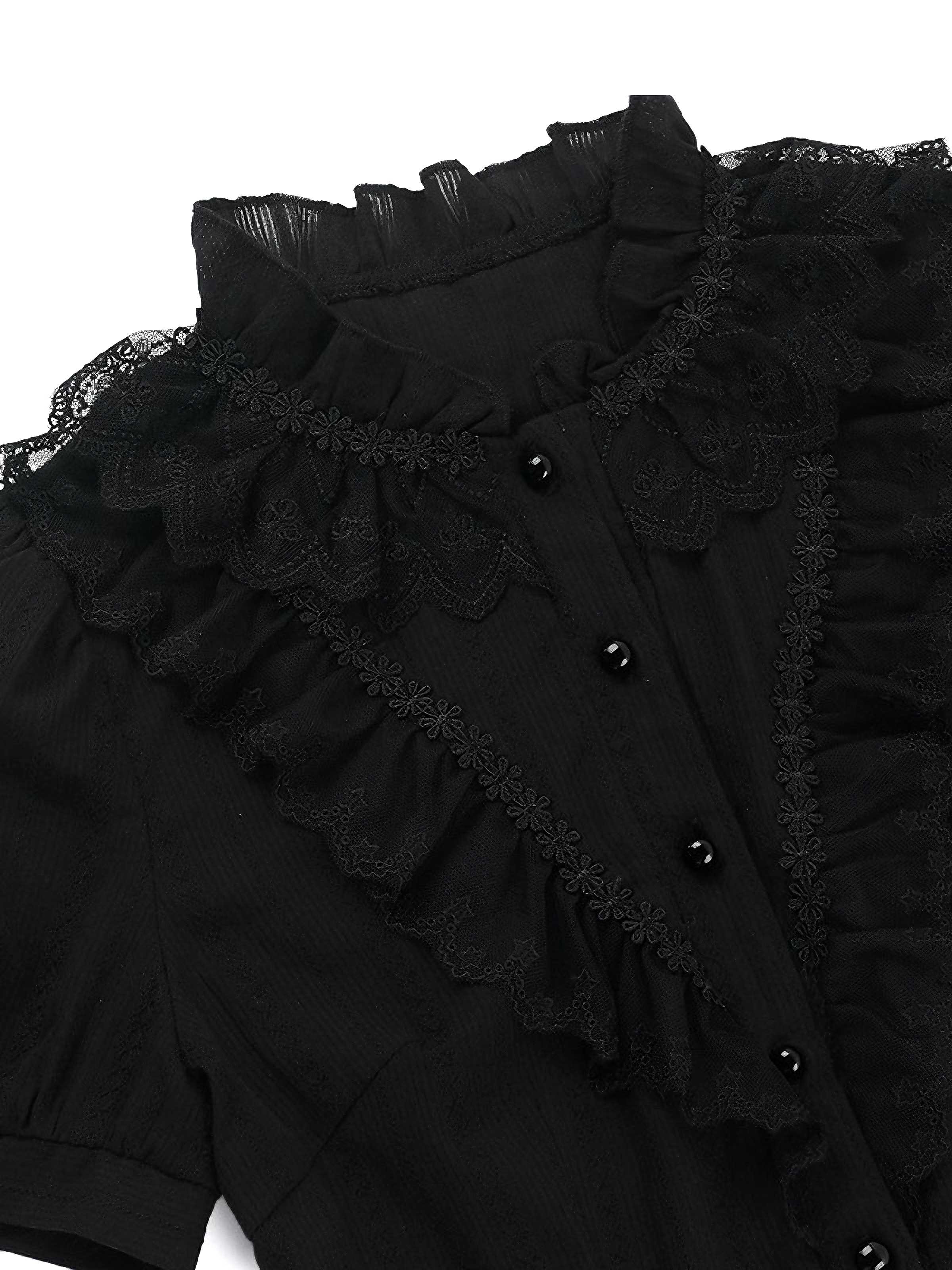 Black 1980s Gothic Pure Cotton Ruffled Blouse - Image 3