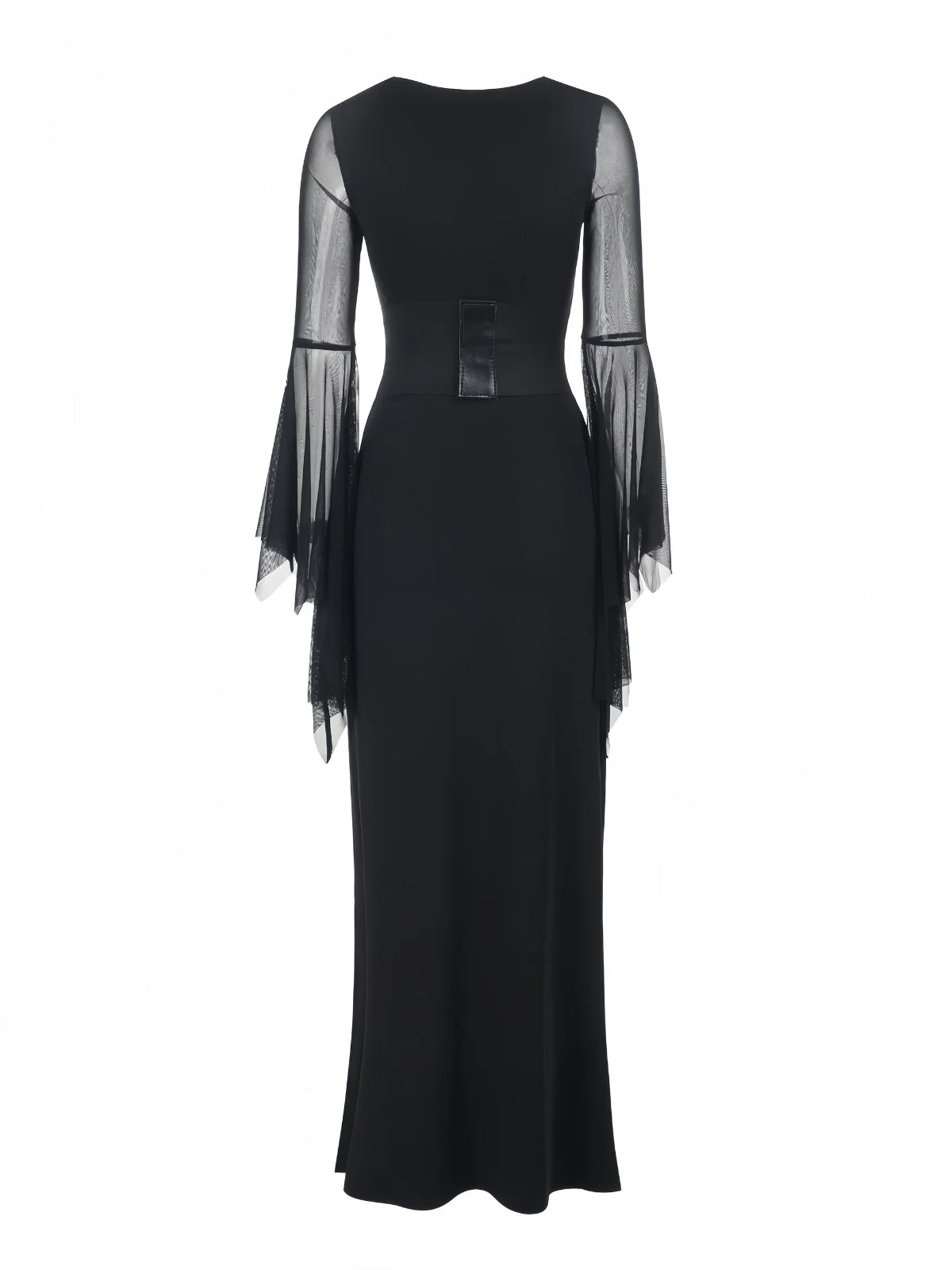 Black 1980s Gothic Sheer Sleeve Corset Slit Dress - Image 2