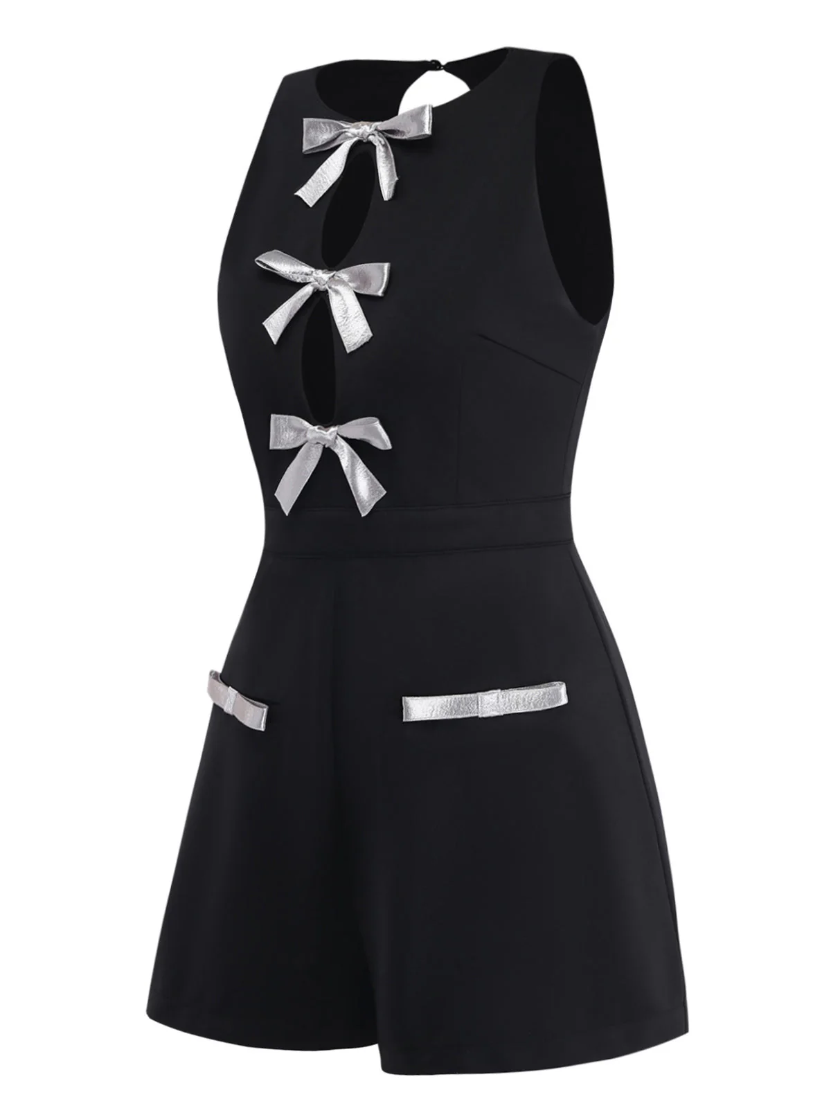 [Pre-Sale] Black 1980s Halter Sleeveless Bow Hollow Romper - Image 3
