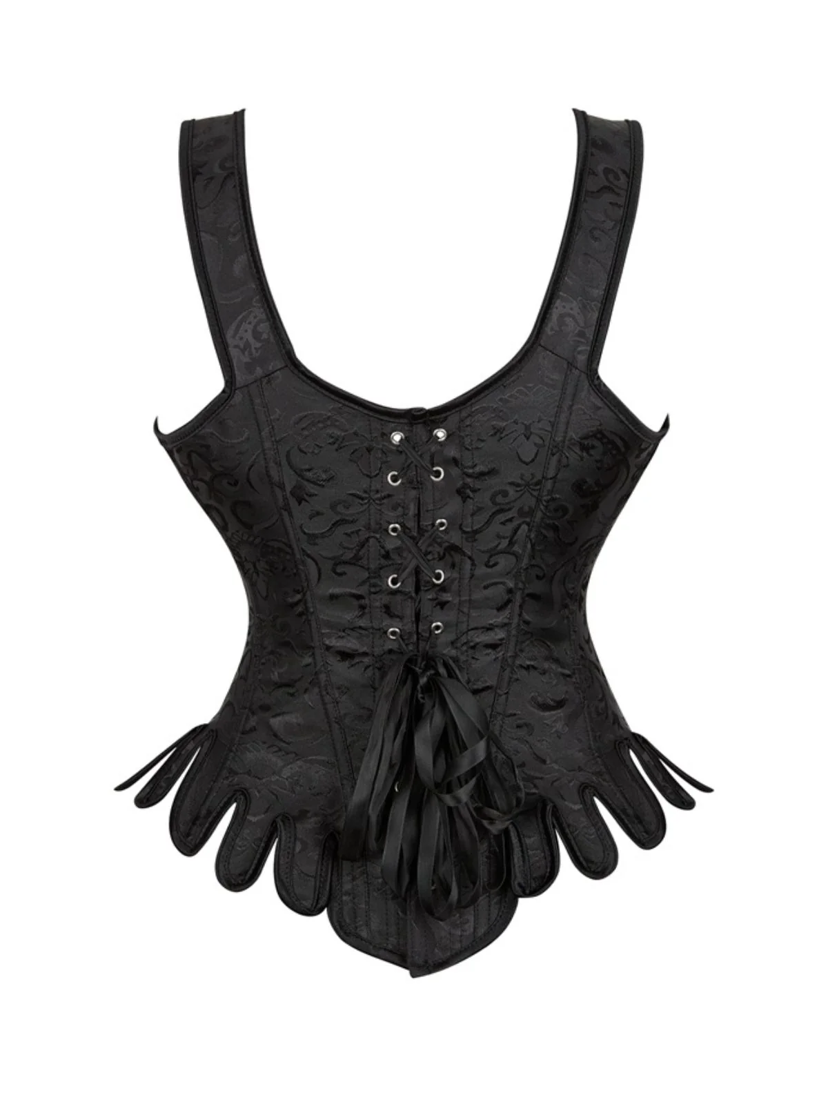 Black 1980s Jacquard Brocade Gothic Corset - Image 3